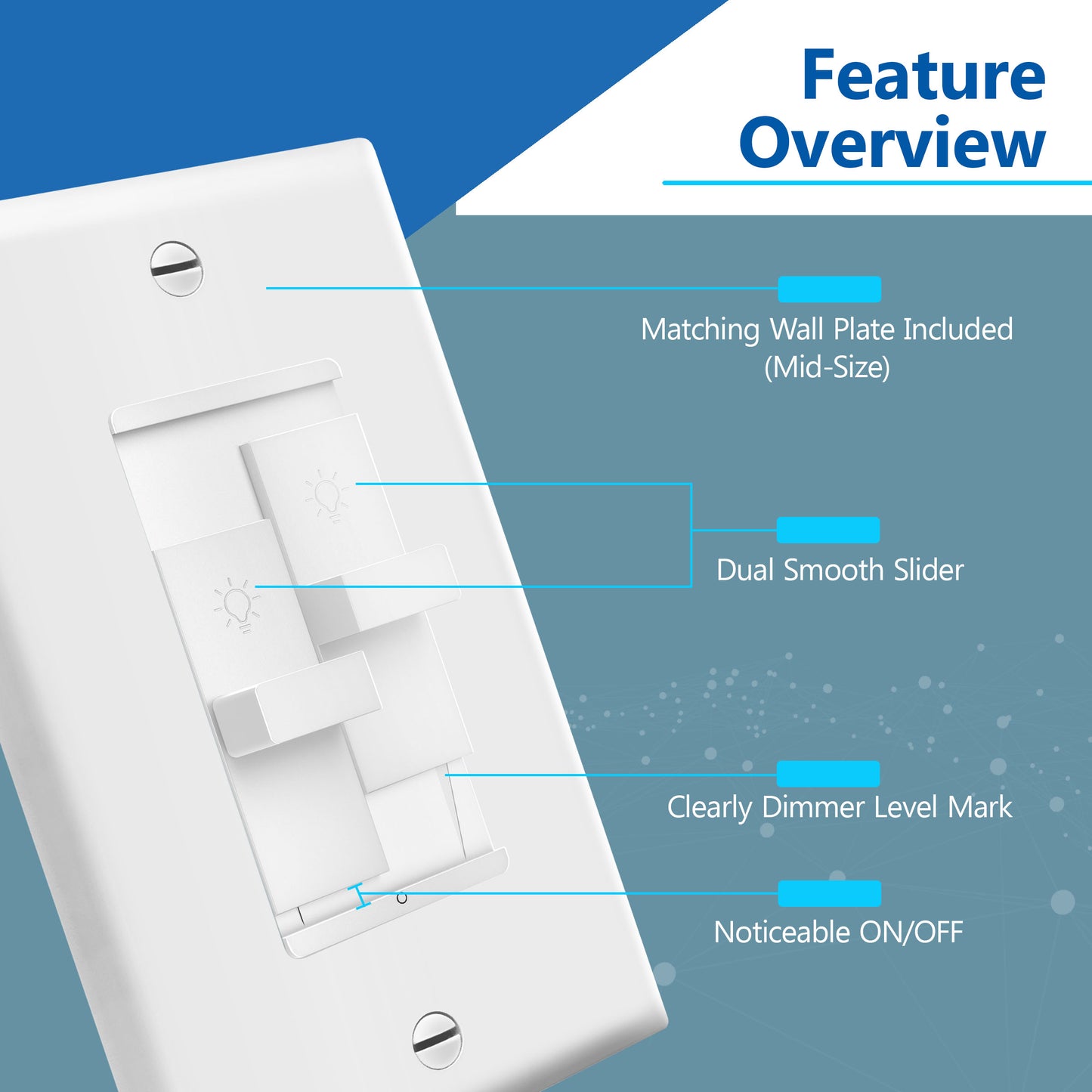 Combination Dual LED Dimmer Light Switch, Single-Pole, No Neutral Required, Wall Plate Included