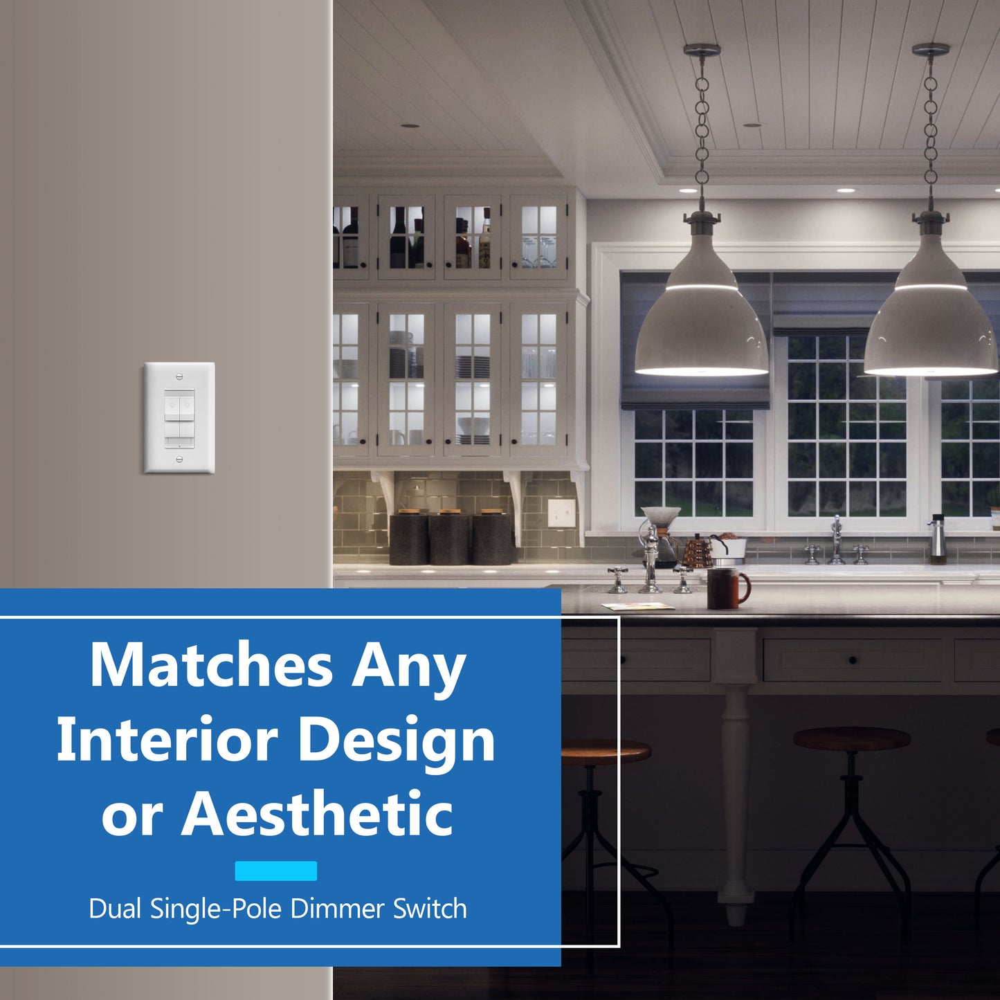 Combination Dual LED Dimmer Light Switch, Single-Pole, No Neutral Required, Wall Plate Included