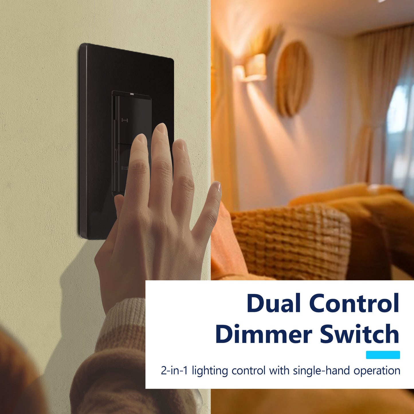 Dual Rocker Light Switch and Slide LED Dimmer, Combination Light Switch and Dimmer, Single-Pole, No Neutral Required, Wall Plate Included