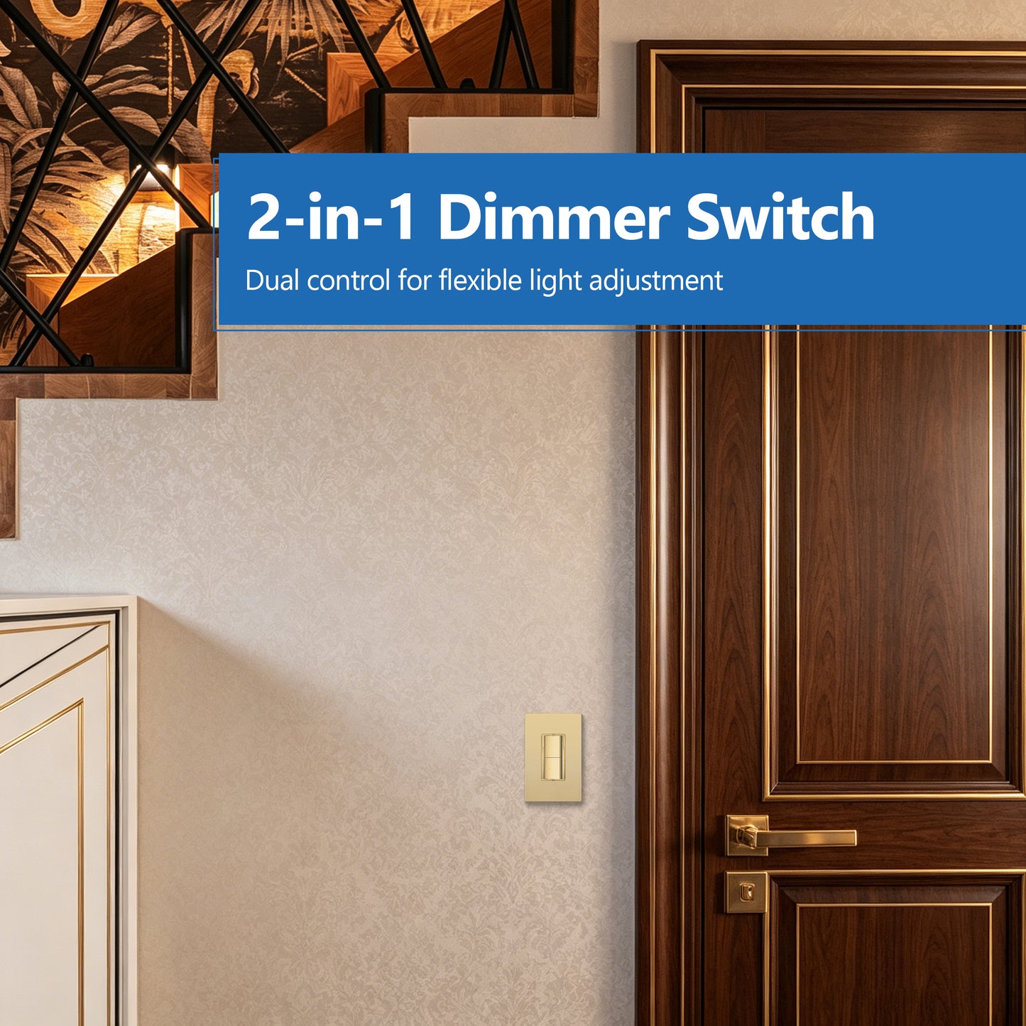 Dual Rocker Light Switch and Slide LED Dimmer, Combination Light Switch and Dimmer, Single-Pole, No Neutral Required, Wall Plate Included