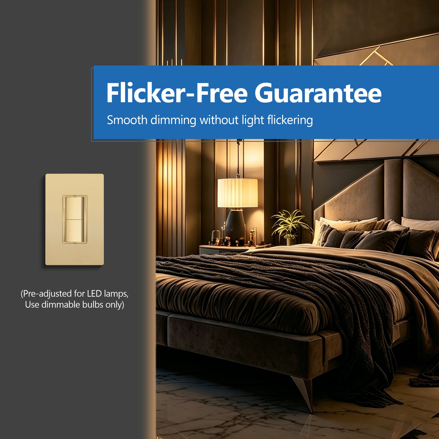 Dual Rocker Light Switch and Slide LED Dimmer, Combination Light Switch and Dimmer, Single-Pole, No Neutral Required, Wall Plate Included