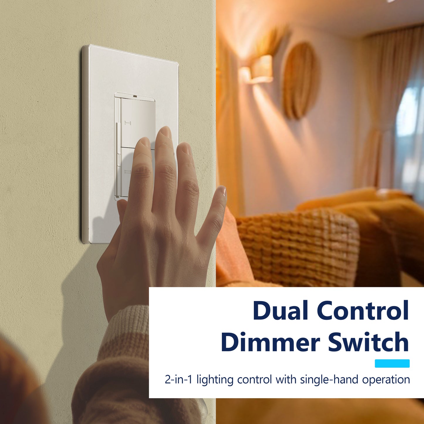 Dual Rocker Light Switch and Slide LED Dimmer, Combination Light Switch and Dimmer, Single-Pole, No Neutral Required, Wall Plate Included