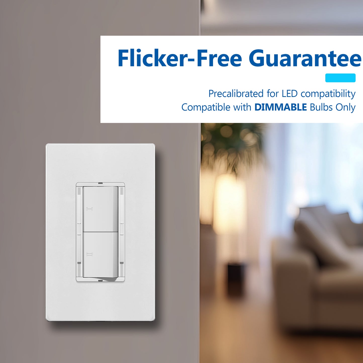 Dual Rocker Light Switch and Slide LED Dimmer, Combination Light Switch and Dimmer, Single-Pole, No Neutral Required, Wall Plate Included