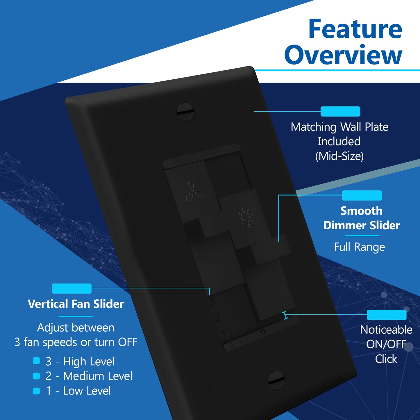 Decorator Combination LED Dimmer Light Switch and 3-Speed Fan Control, Single-Pole, No Neutral Required, Wall Plate Included