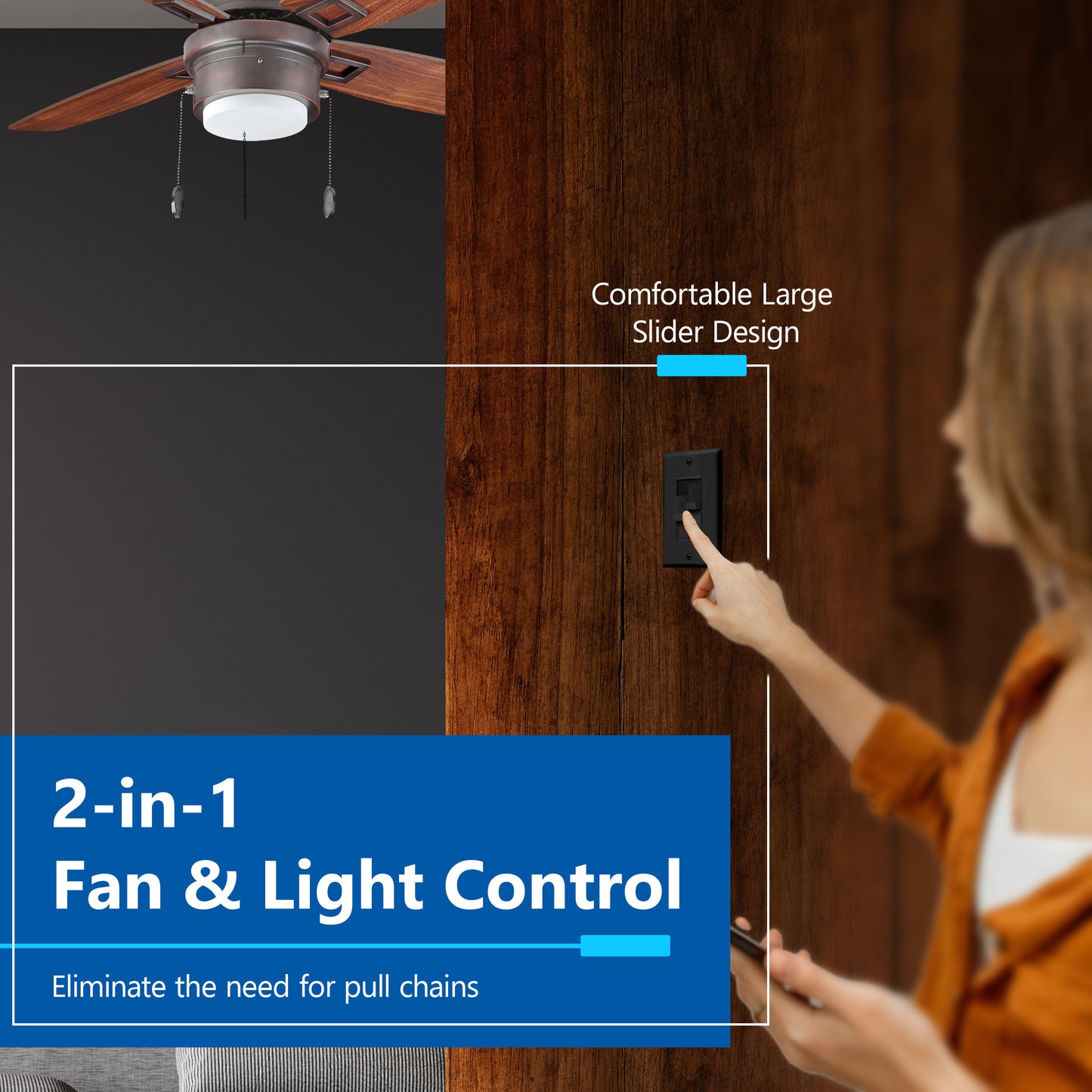 Decorator Combination LED Dimmer Light Switch and 3-Speed Fan Control, Single-Pole, No Neutral Required, Wall Plate Included