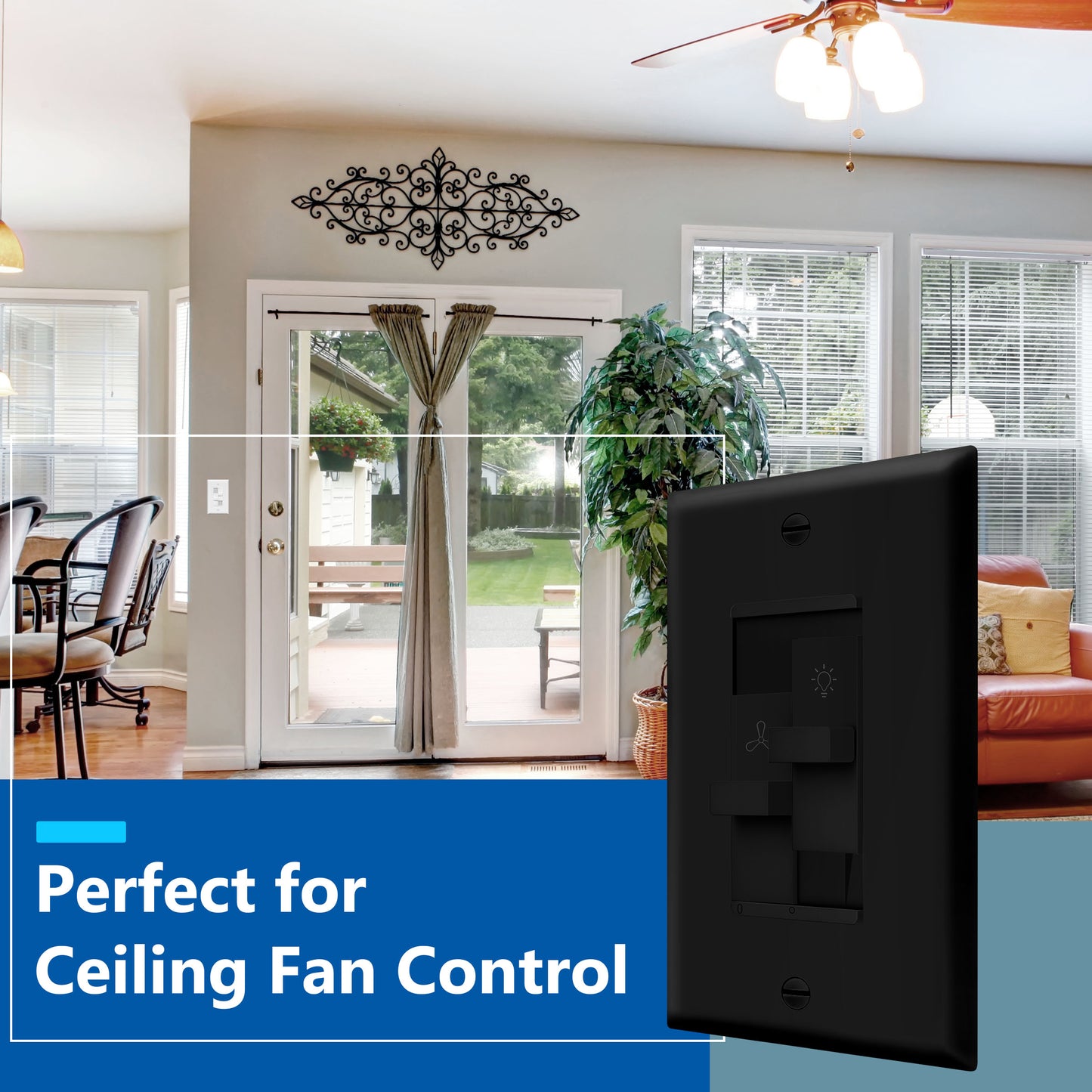 Decorator Combination LED Dimmer Light Switch and 3-Speed Fan Control, Single-Pole, No Neutral Required, Wall Plate Included