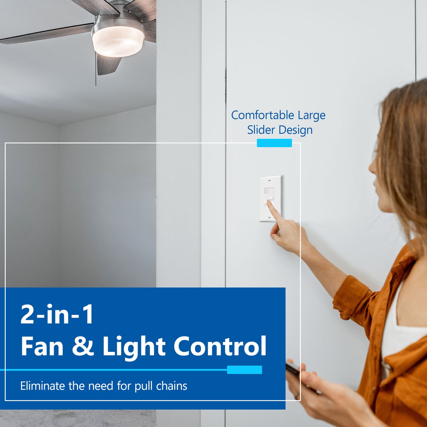 Decorator Combination LED Dimmer Light Switch and 3-Speed Fan Control, Single-Pole, No Neutral Required, Wall Plate Included