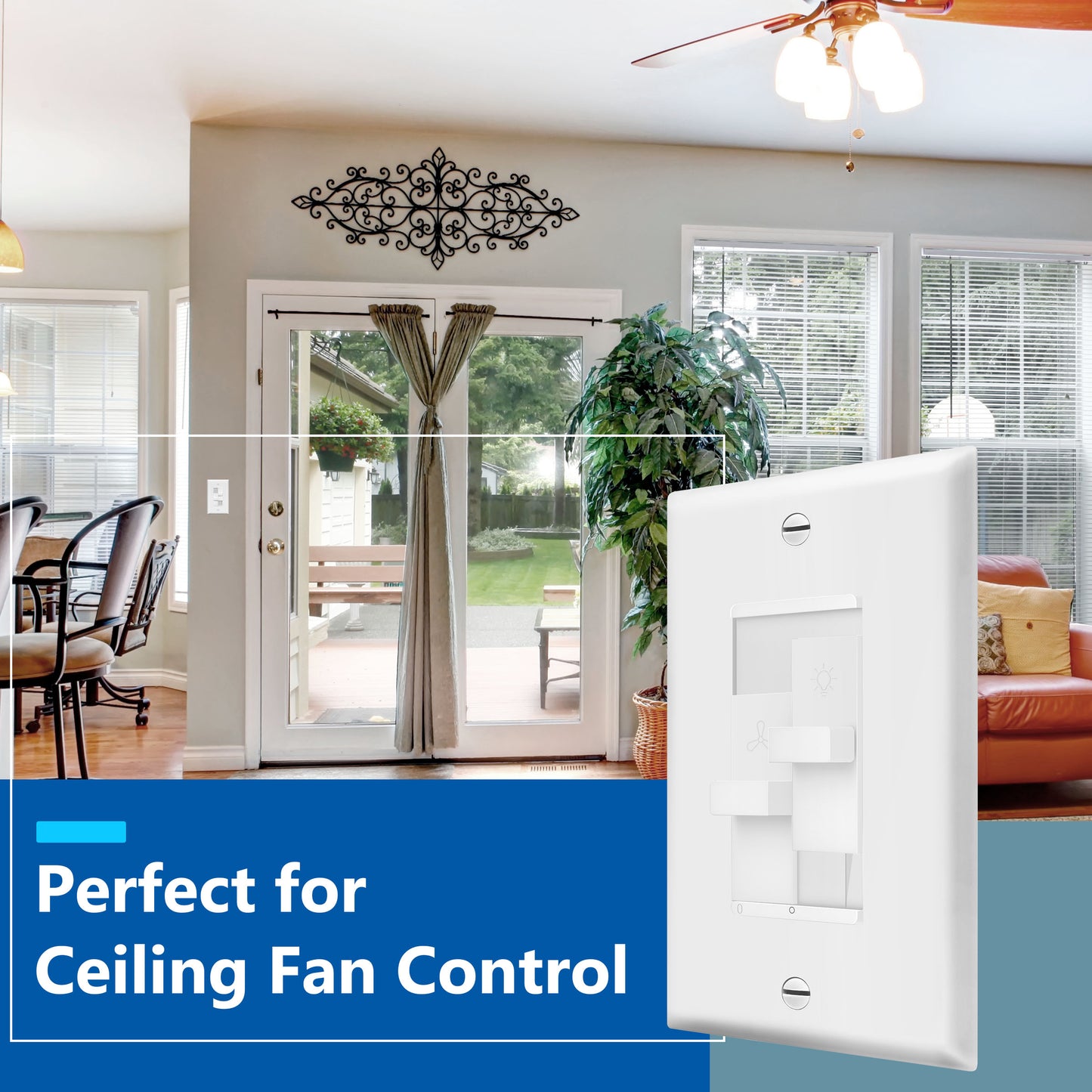 Decorator Combination LED Dimmer Light Switch and 3-Speed Fan Control, Single-Pole, No Neutral Required, Wall Plate Included