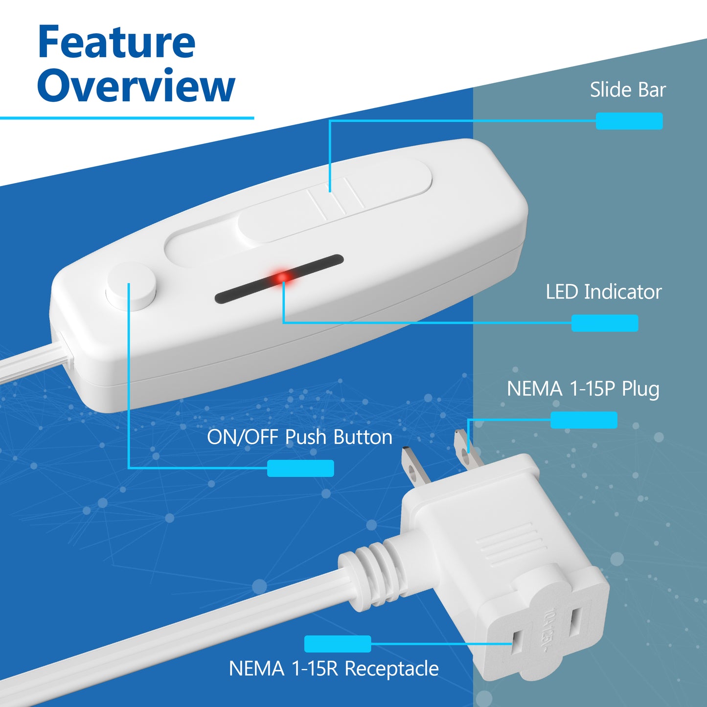 Table Top Lamp Dimmer Light Switch, Dimming Switch for Desk, 6 Ft. Cord, LED Indicator