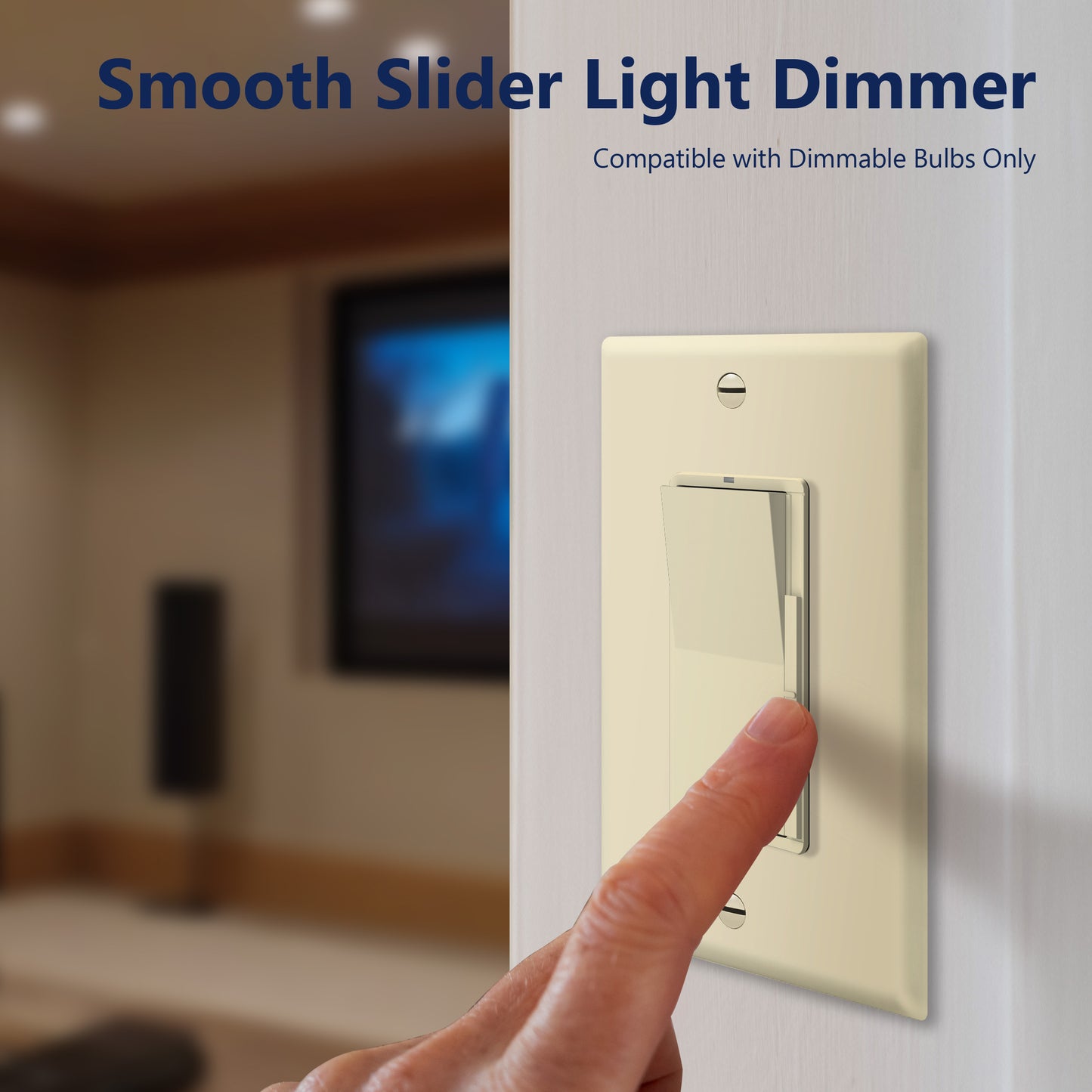 Decorator LED Dimmer Paddle Switch, 1-Pole or 3-Way, 2-Wire, 300W LED/CFL, 600W Incandescent/Halogen, LED Locator, No Neutral Required, UL-Listed, Wall Plate Included