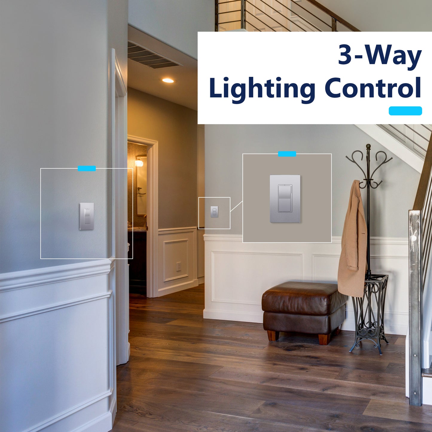 Decorator LED Dimmer Paddle Switch, 1-Pole or 3-Way, 2-Wire, 300W LED/CFL, 600W Incandescent/Halogen, LED Locator, No Neutral Required, UL-Listed, Wall Plate Included
