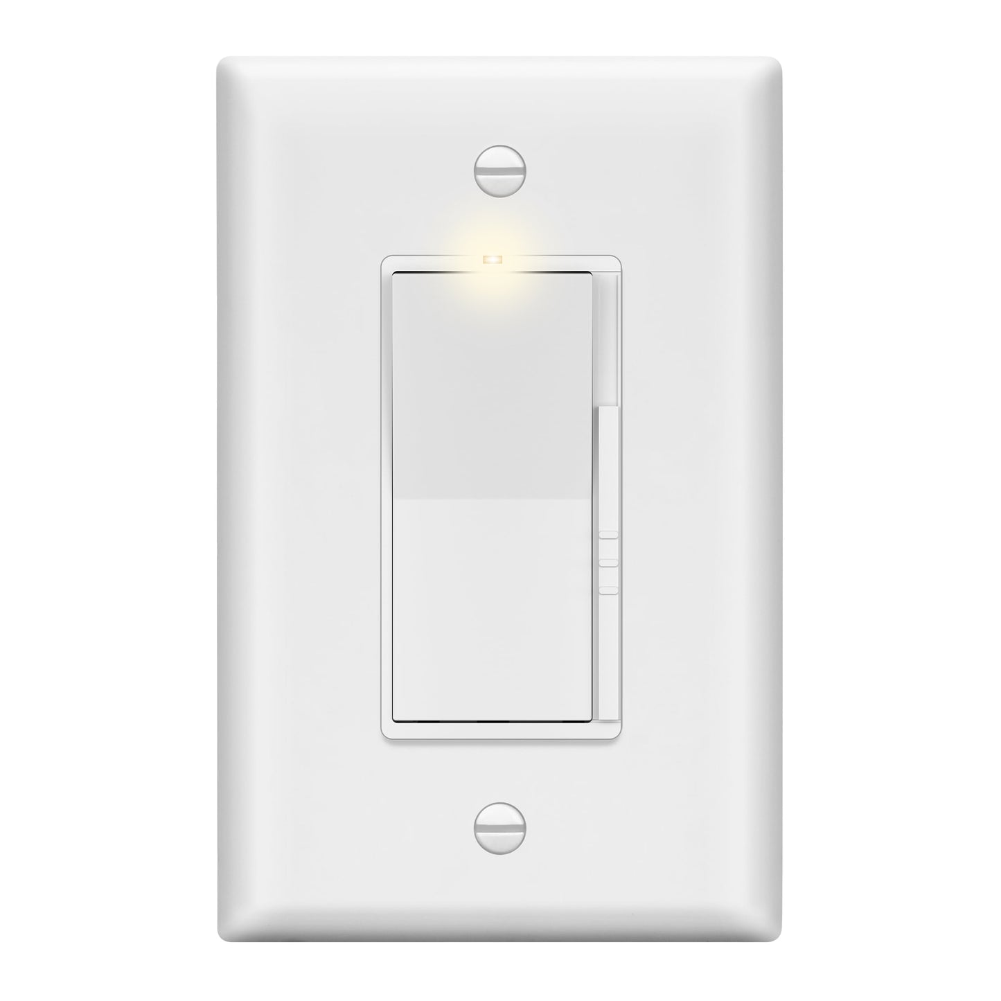 Decorator LED Dimmer Paddle Switch, 1-Pole or 3-Way, 2-Wire, 300W LED/CFL, 600W Incandescent/Halogen, LED Locator, No Neutral Required, UL-Listed, Wall Plate Included