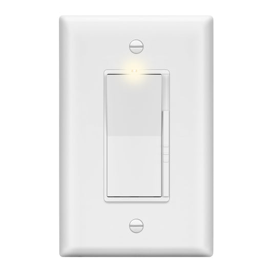 Decorator LED Dimmer Paddle Switch, 1-Pole or 3-Way, 2-Wire, 300W LED/CFL, 600W Incandescent/Halogen, LED Locator, No Neutral Required, UL-Listed, Wall Plate Included