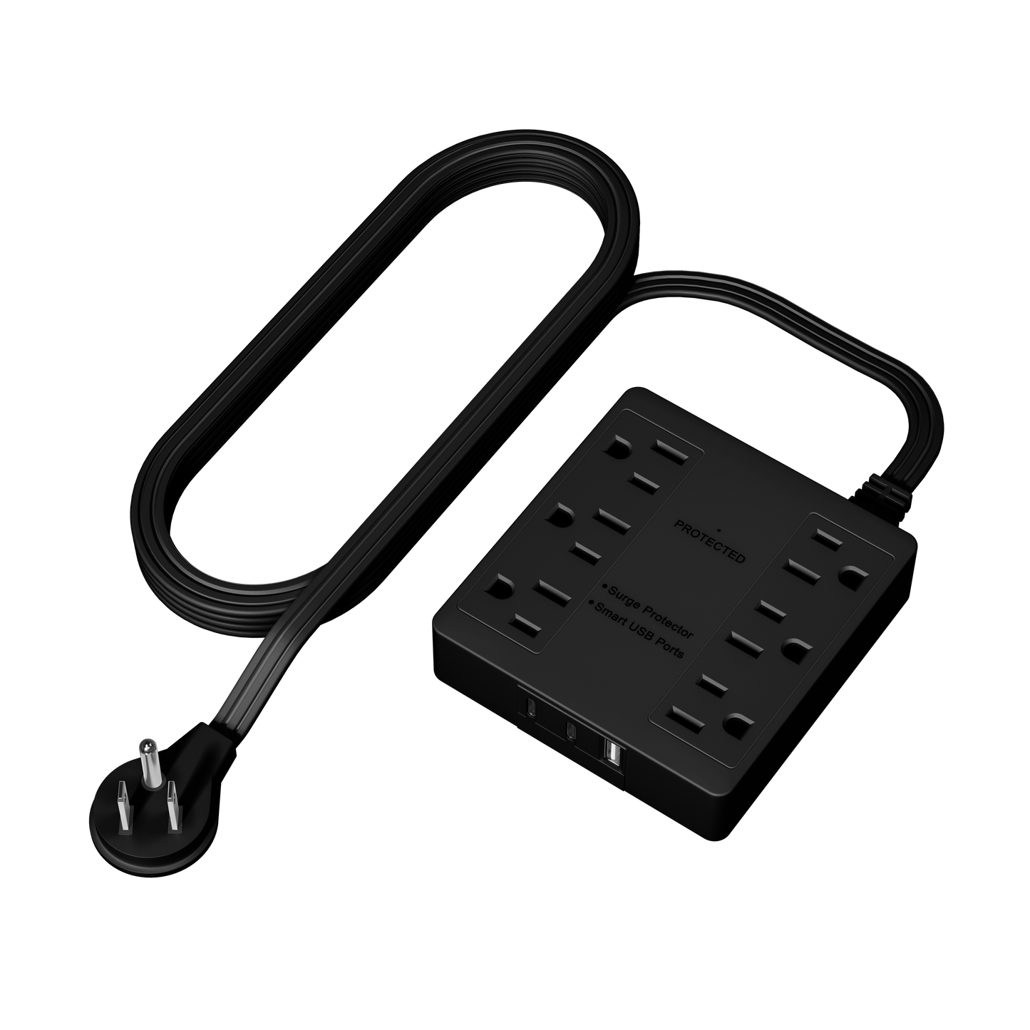6-Outlet Surge Protected Power Strip with USB Type A and Type C Charger, 1 Type A and 2 Type C ports, Max 4.2A, Surge Protection Up to 1500J, Off Set 45-degree Angle Thin Plug, 5 Feet Extension Cord