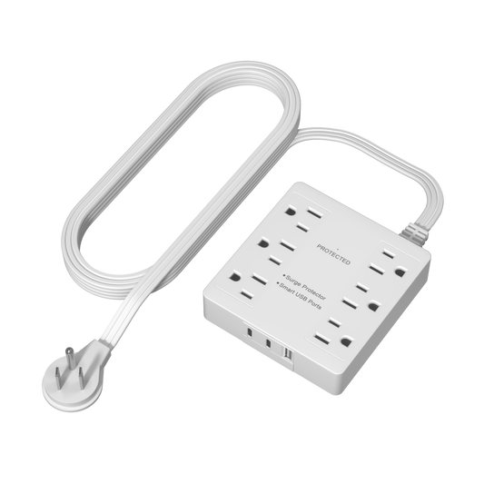 6-Outlet Surge Protected Power Strip with USB Type A and Type C Charger, 1 Type A and 2 Type C ports, Max 4.2A, Surge Protection Up to 1500J, Off Set 45-degree Angle Thin Plug, 5 Feet Extension Cord