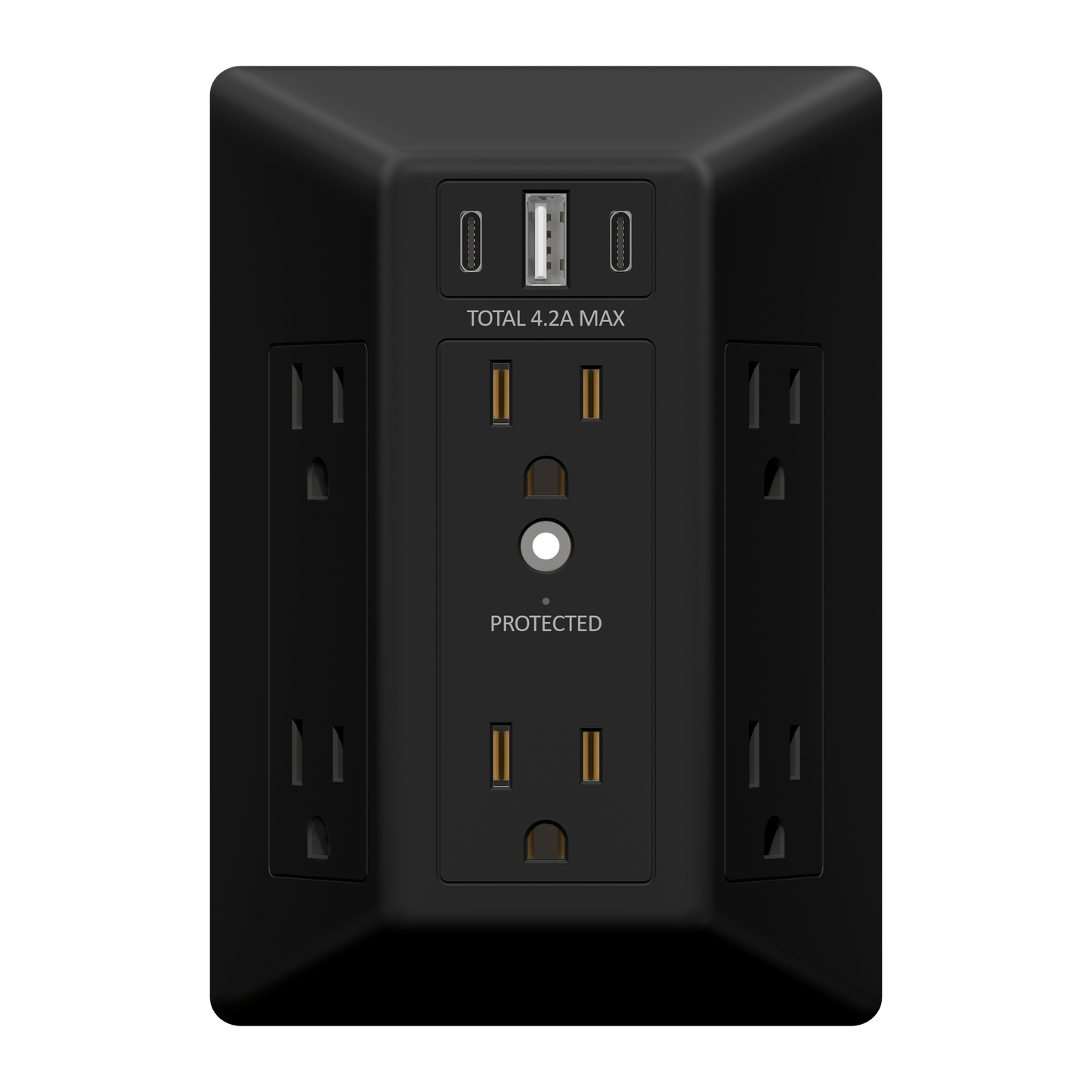 6-Outlet Surge Protector Expander with USB Type A/C, 1 Type A and 2 Type C Ports (4.2A Max), LED Surge Protection Indicator, Protect Up to 1500J, Compatible with Decorator and Standard Duplex