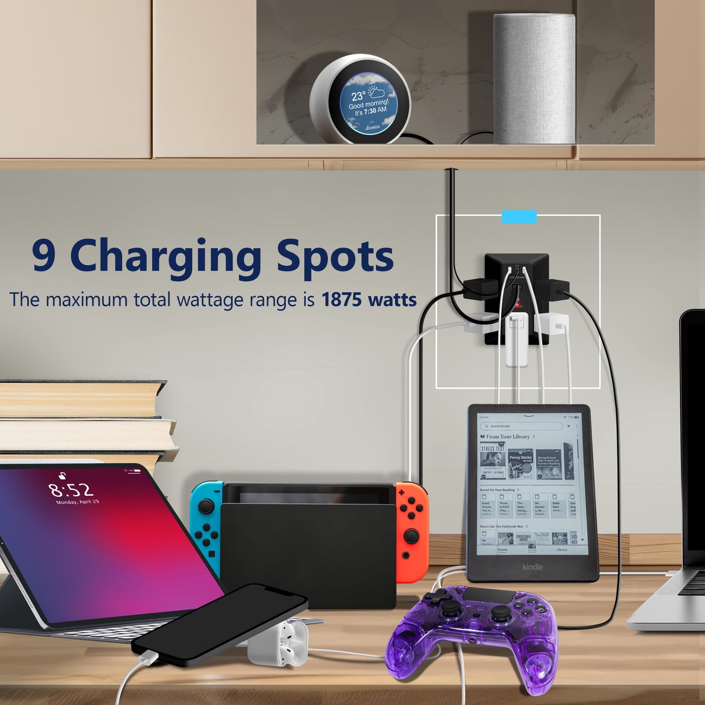 6-Outlet Surge Protector Expander with USB Type A/C, 1 Type A and 2 Type C Ports (4.2A Max), LED Surge Protection Indicator, Protect Up to 1500J, Compatible with Decorator and Standard Duplex