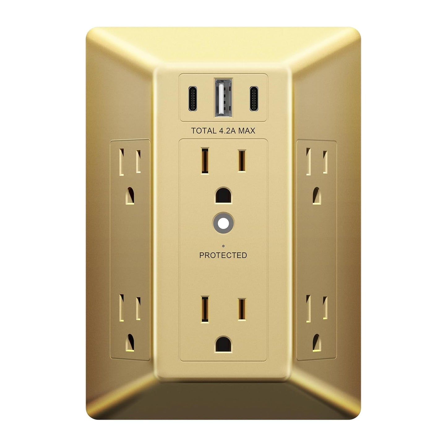 6-Outlet Surge Protector Expander with USB Type A/C, 1 Type A and 2 Type C Ports (4.2A Max), LED Surge Protection Indicator, Protect Up to 1500J, Compatible with Decorator and Standard Duplex