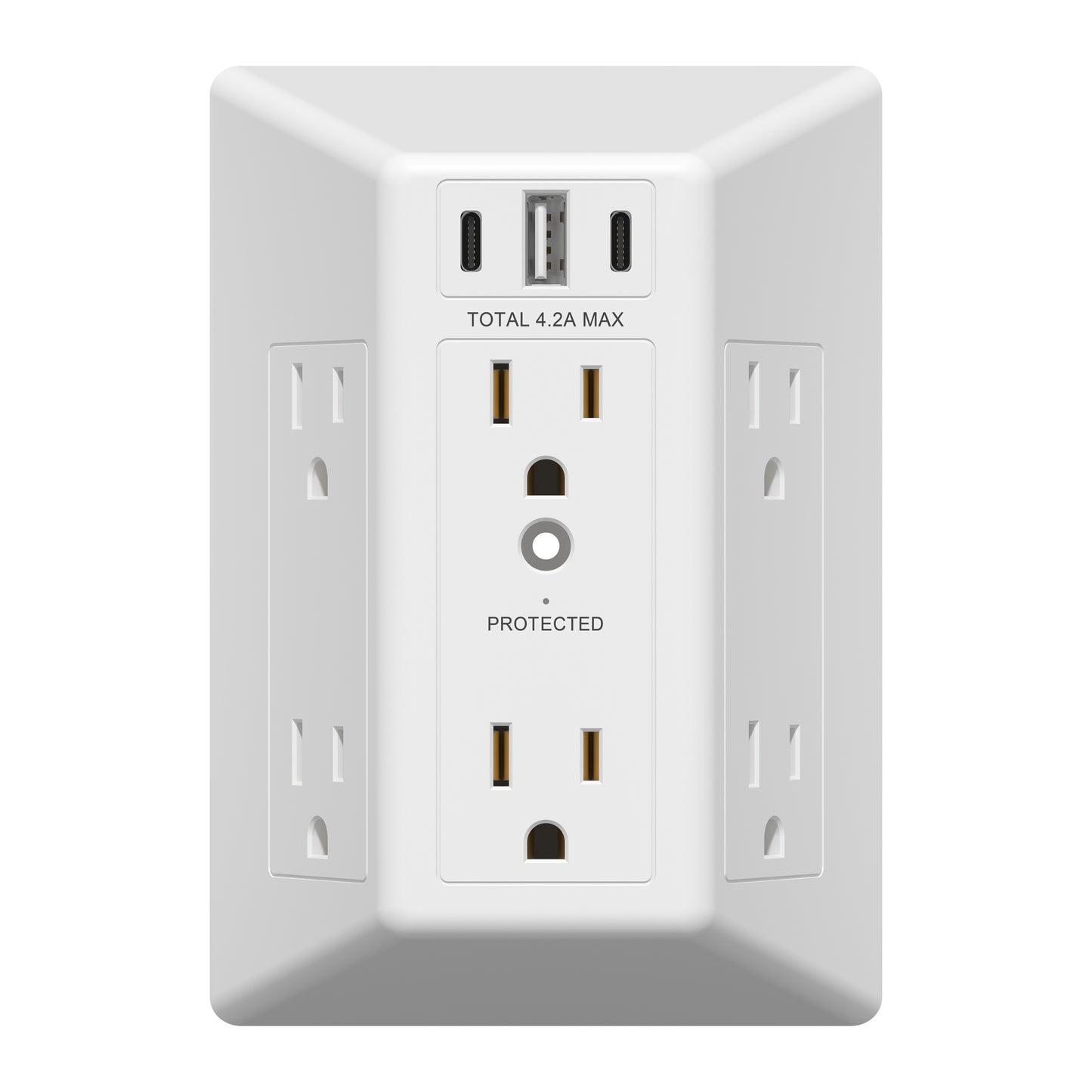 6-Outlet Surge Protector Expander with USB Type A/C, 1 Type A and 2 Type C Ports (4.2A Max), LED Surge Protection Indicator, Protect Up to 1500J, Compatible with Decorator and Standard Duplex