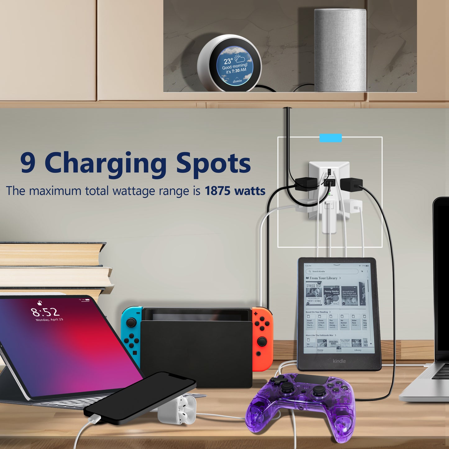 6-Outlet Surge Protector Expander with USB Type A/C, 1 Type A and 2 Type C Ports (4.2A Max), LED Surge Protection Indicator, Protect Up to 1500J, Compatible with Decorator and Standard Duplex