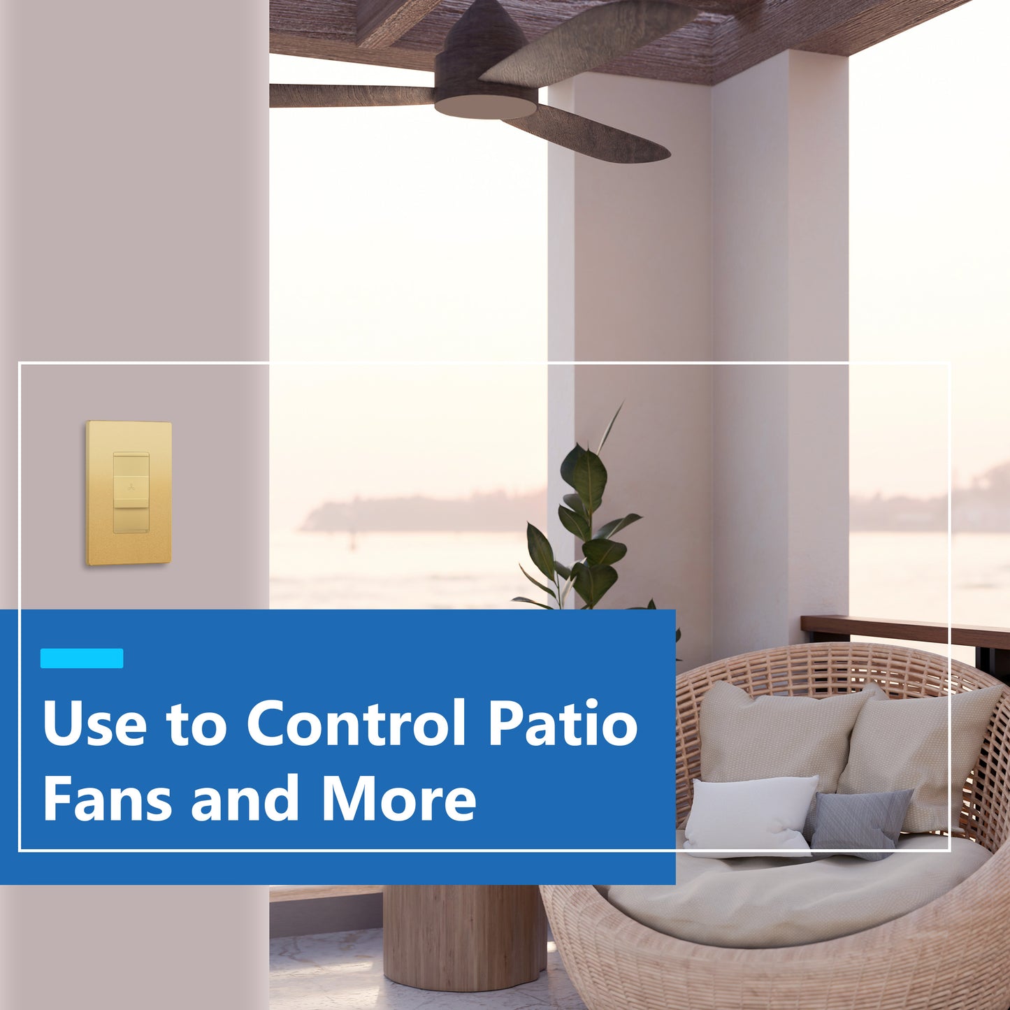 Decorator 3-Speed Ceiling Fan Control Switch, Slider Switch for Fan, Single-Pole, 2.5A, No Neutral Required, Wall Plate Included