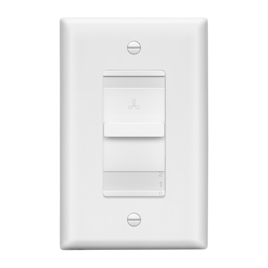 Decorator 3-Speed Ceiling Fan Control Switch, Slider Switch for Fan, Single-Pole, 2.5A, No Neutral Required, Wall Plate Included