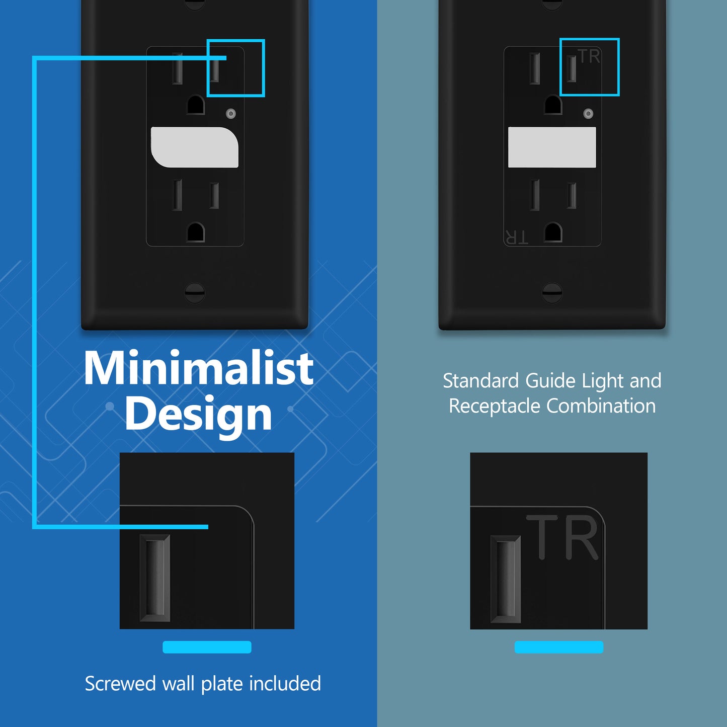 Decorator 15A Tamper-Resistant Receptacles with Guide Light, Night Light Wall Outlet with Daylight Sensor, LED Guide Light, Wall Plate Included