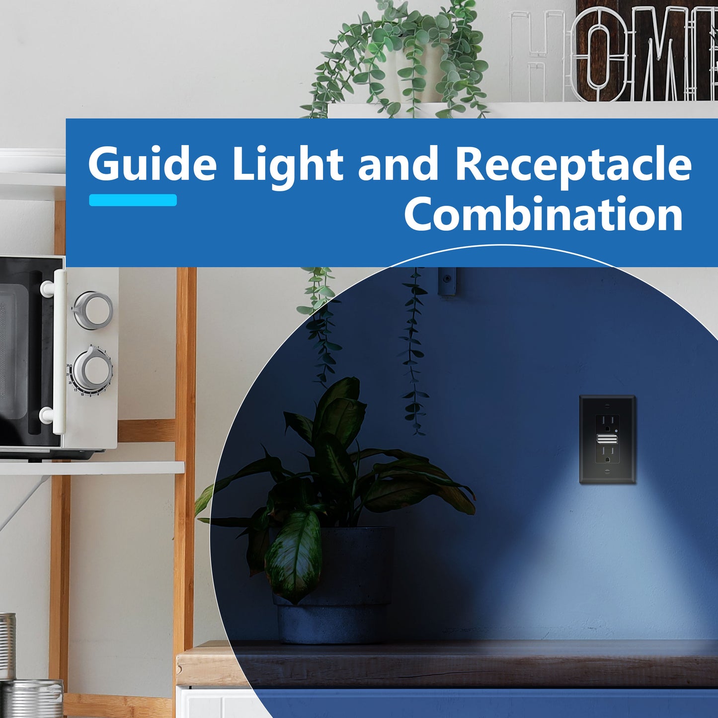 Decorator 15A Tamper-Resistant Receptacles with Guide Light, Night Light Wall Outlet with Daylight Sensor, LED Guide Light, Wall Plate Included