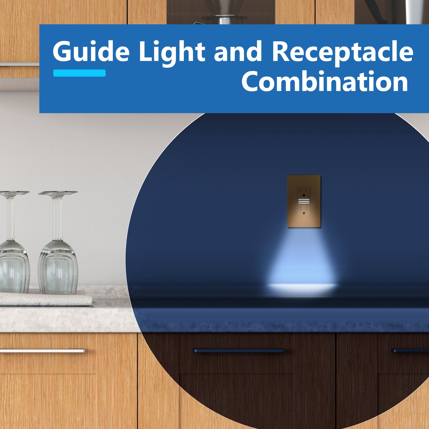Decorator 15A Tamper-Resistant Receptacles with Guide Light, Night Light Wall Outlet with Daylight Sensor, LED Guide Light, Wall Plate Included