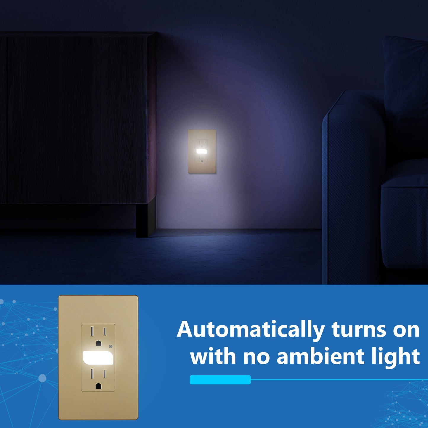 Decorator 15A Tamper-Resistant Receptacles with Guide Light, Night Light Wall Outlet with Daylight Sensor, LED Guide Light, Wall Plate Included