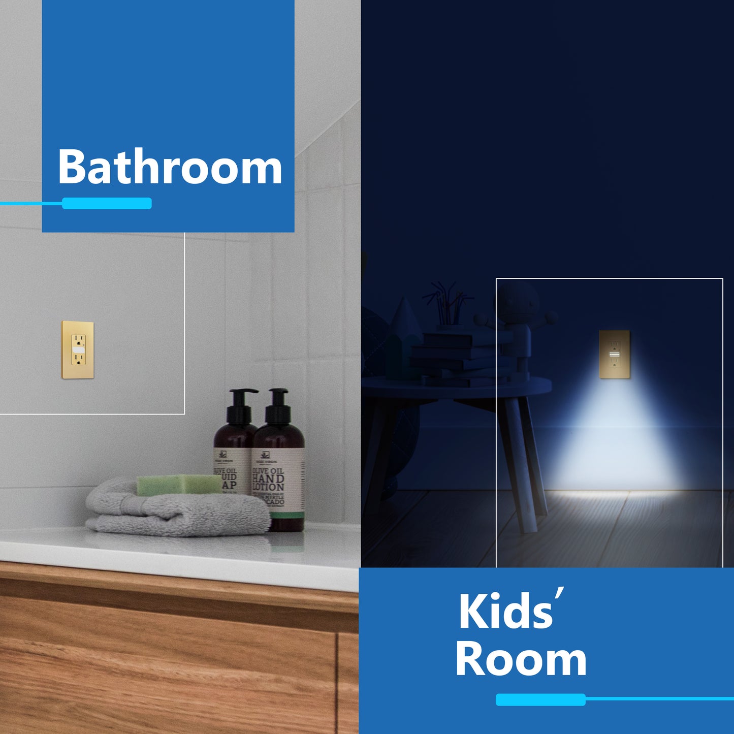 Decorator 15A Tamper-Resistant Receptacles with Guide Light, Night Light Wall Outlet with Daylight Sensor, LED Guide Light, Wall Plate Included