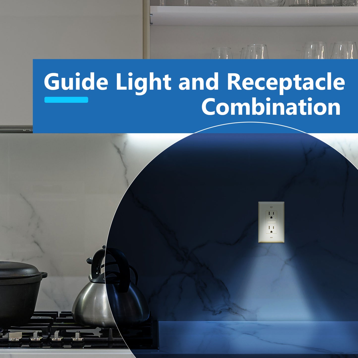 Decorator 15A Tamper-Resistant Receptacles with Guide Light, Night Light Wall Outlet with Daylight Sensor, LED Guide Light, Wall Plate Included