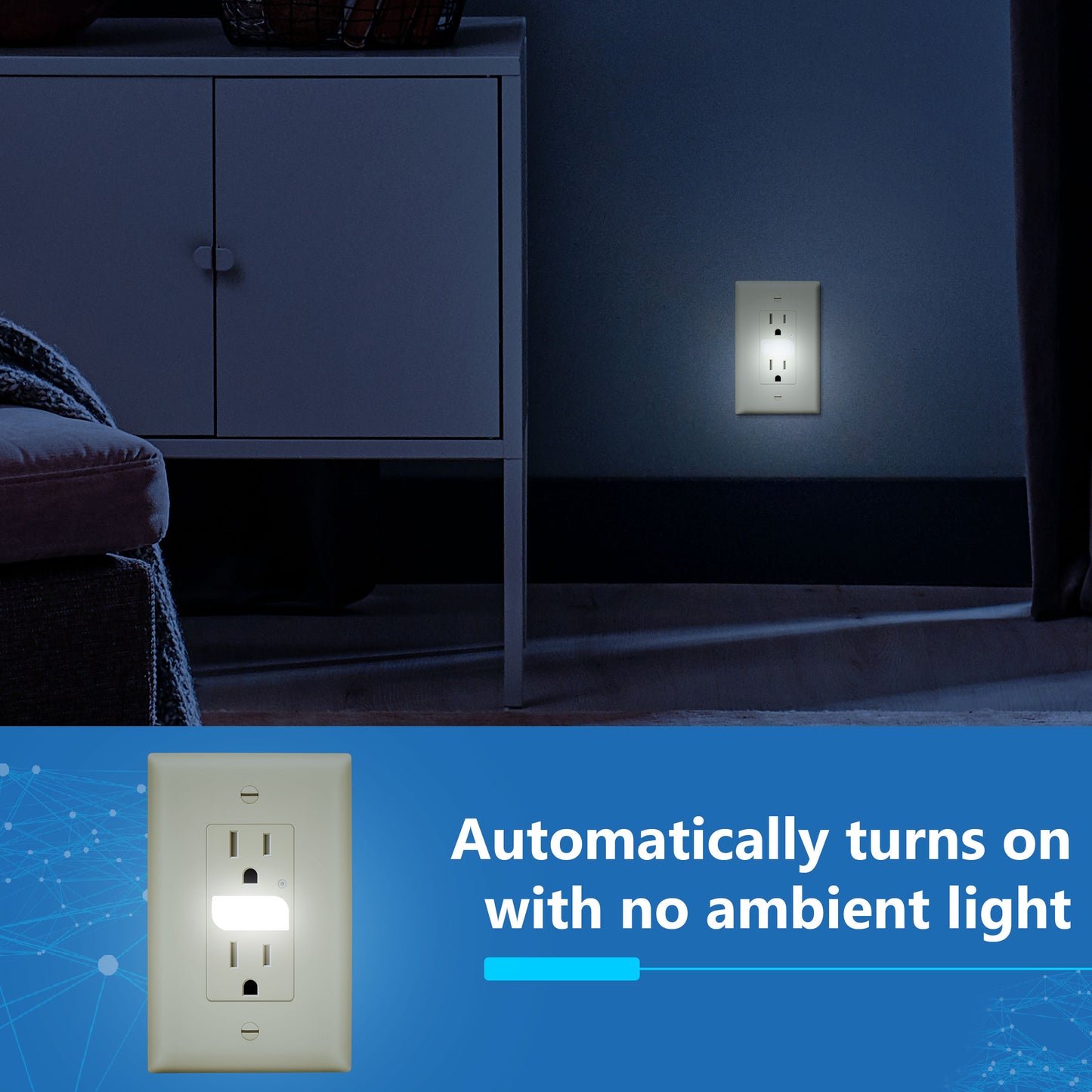 Decorator 15A Tamper-Resistant Receptacles with Guide Light, Night Light Wall Outlet with Daylight Sensor, LED Guide Light, Wall Plate Included