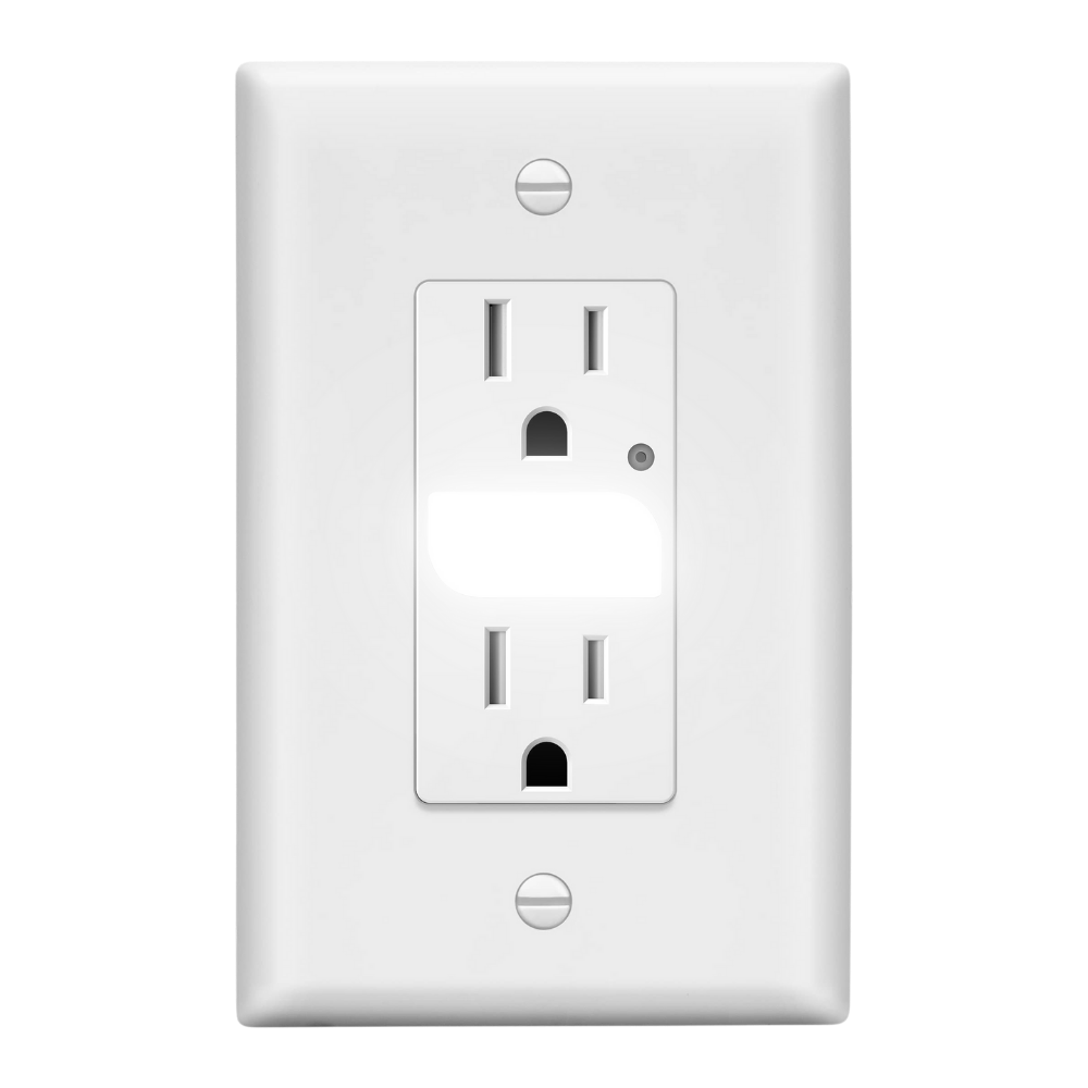 Lider Decorator 15A Tamper-Resistant Receptacles with Guide Light, Night Light Wall Outlet with Daylight Sensor, LED Guide Light, Wall Plate Included