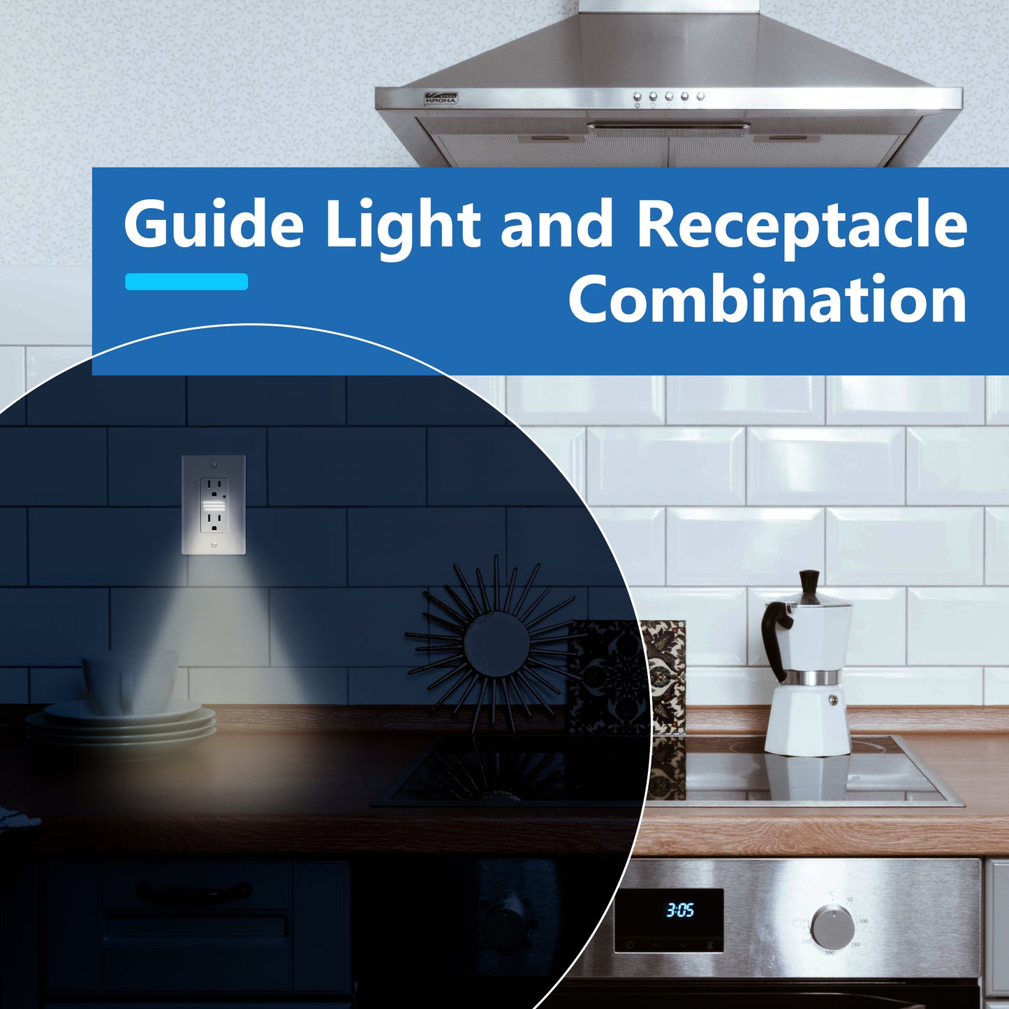 Decorator 15A Tamper-Resistant Receptacles with Guide Light, Night Light Wall Outlet with Daylight Sensor, LED Guide Light, Wall Plate Included