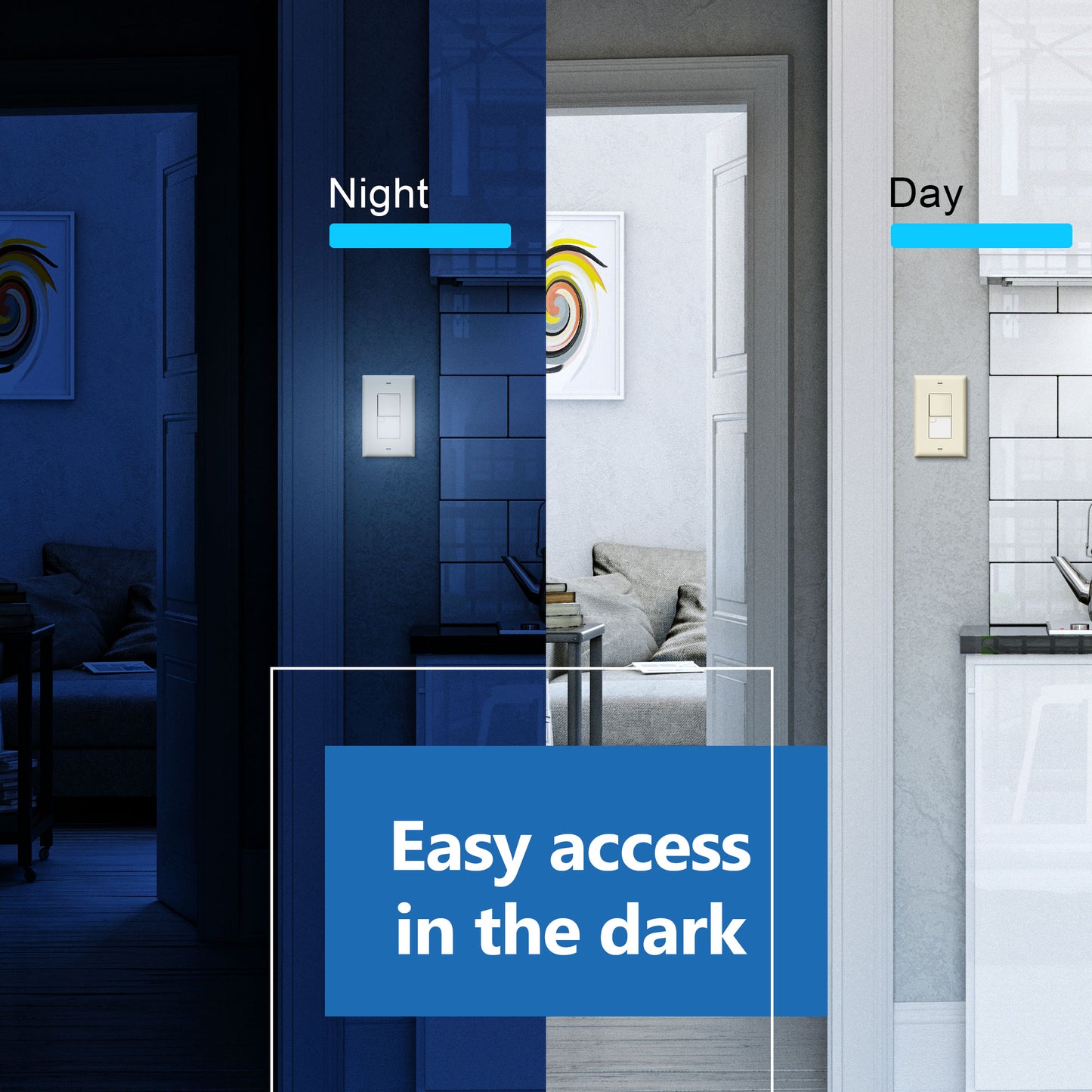 Decorator Guide Light Paddle Switch with Daylight Sensor, 3-Way or Single-Pole Light Switch, LED Guide Light, Wall Plate Included