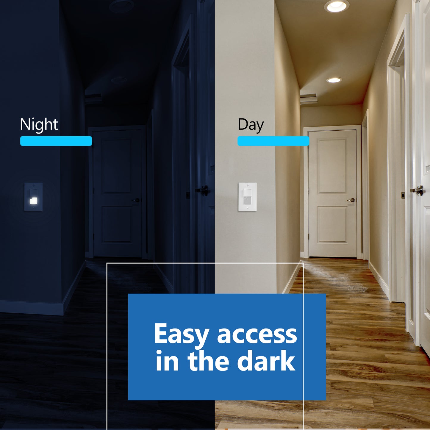 Decorator Guide Light Paddle Switch with Daylight Sensor, 3-Way or Single-Pole Light Switch, LED Guide Light, Wall Plate Included