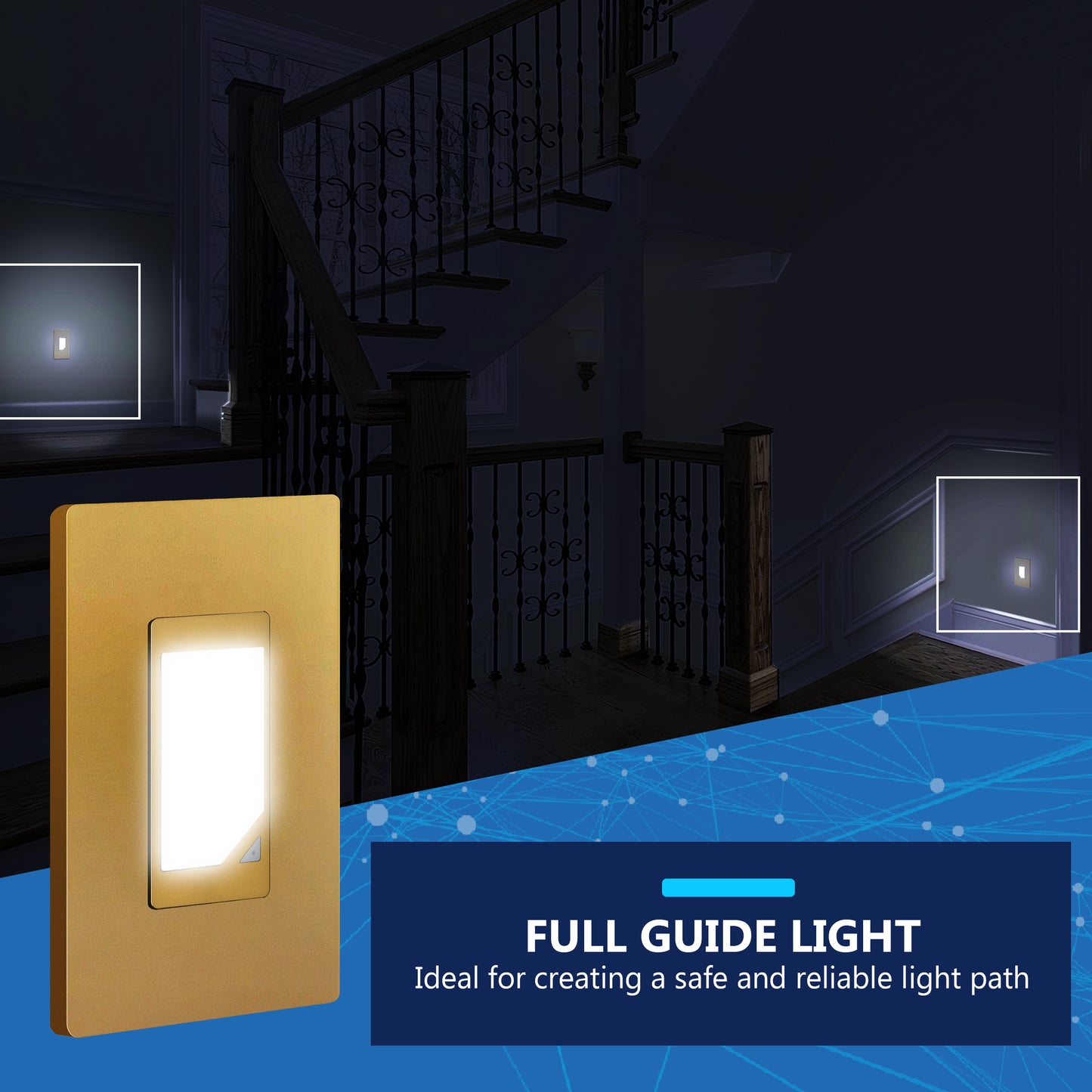 Decorator Full Face LED Guide Light with Daylight Sensor, Automatic Night Light, Wall Plate Included