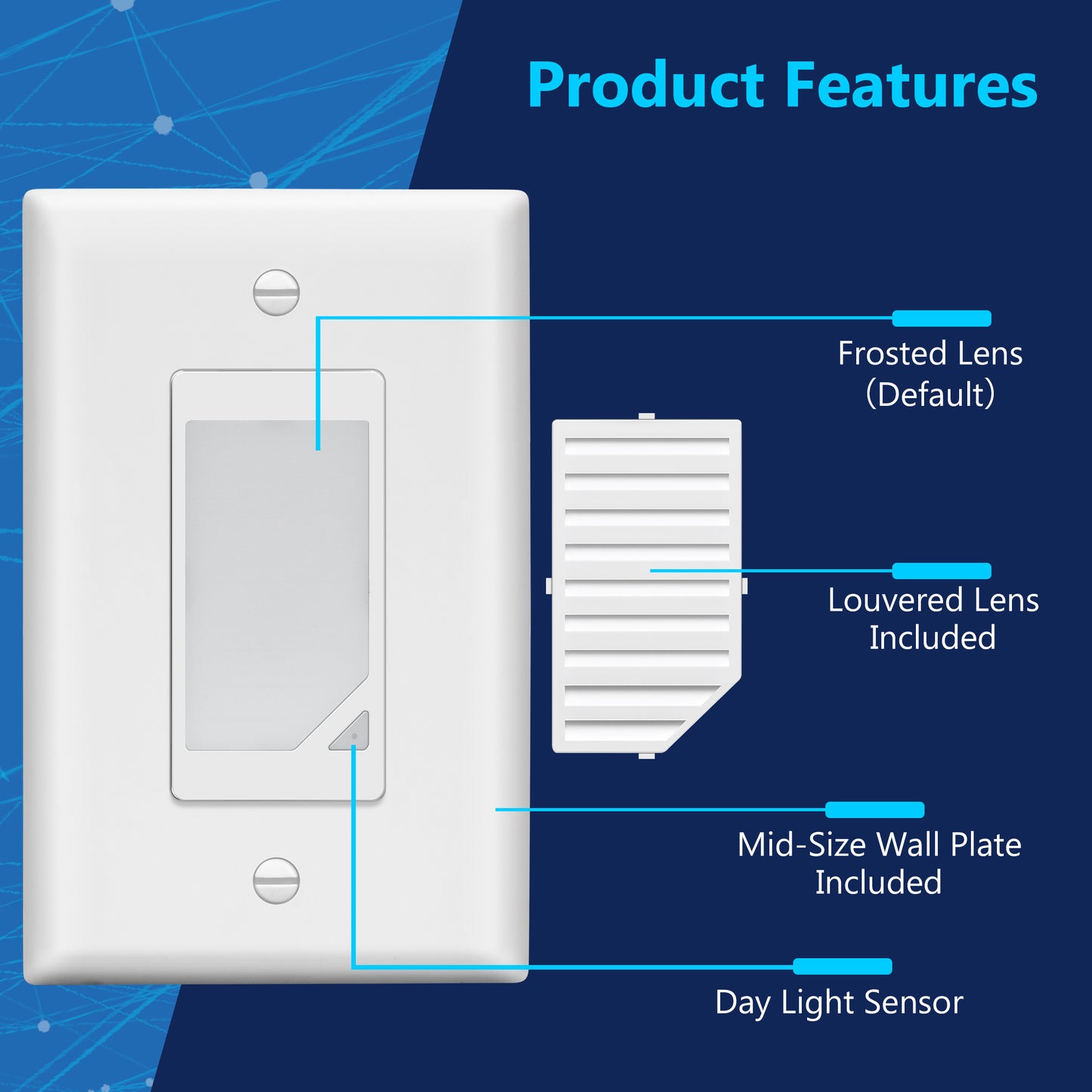 Decorator Full Face LED Guide Light with Daylight Sensor, Automatic Night Light, Wall Plate Included