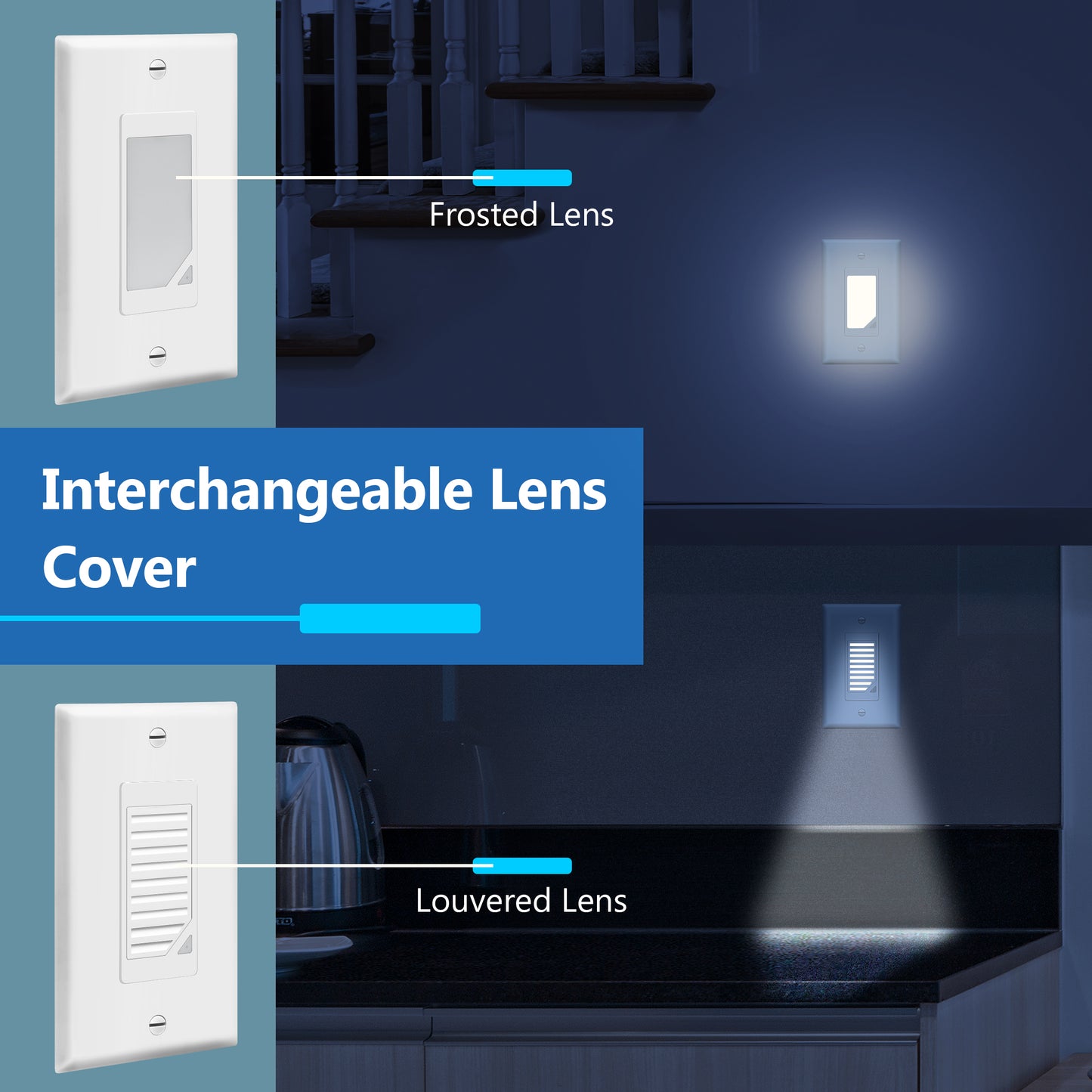 Decorator Full Face LED Guide Light with Daylight Sensor, Automatic Night Light, Wall Plate Included