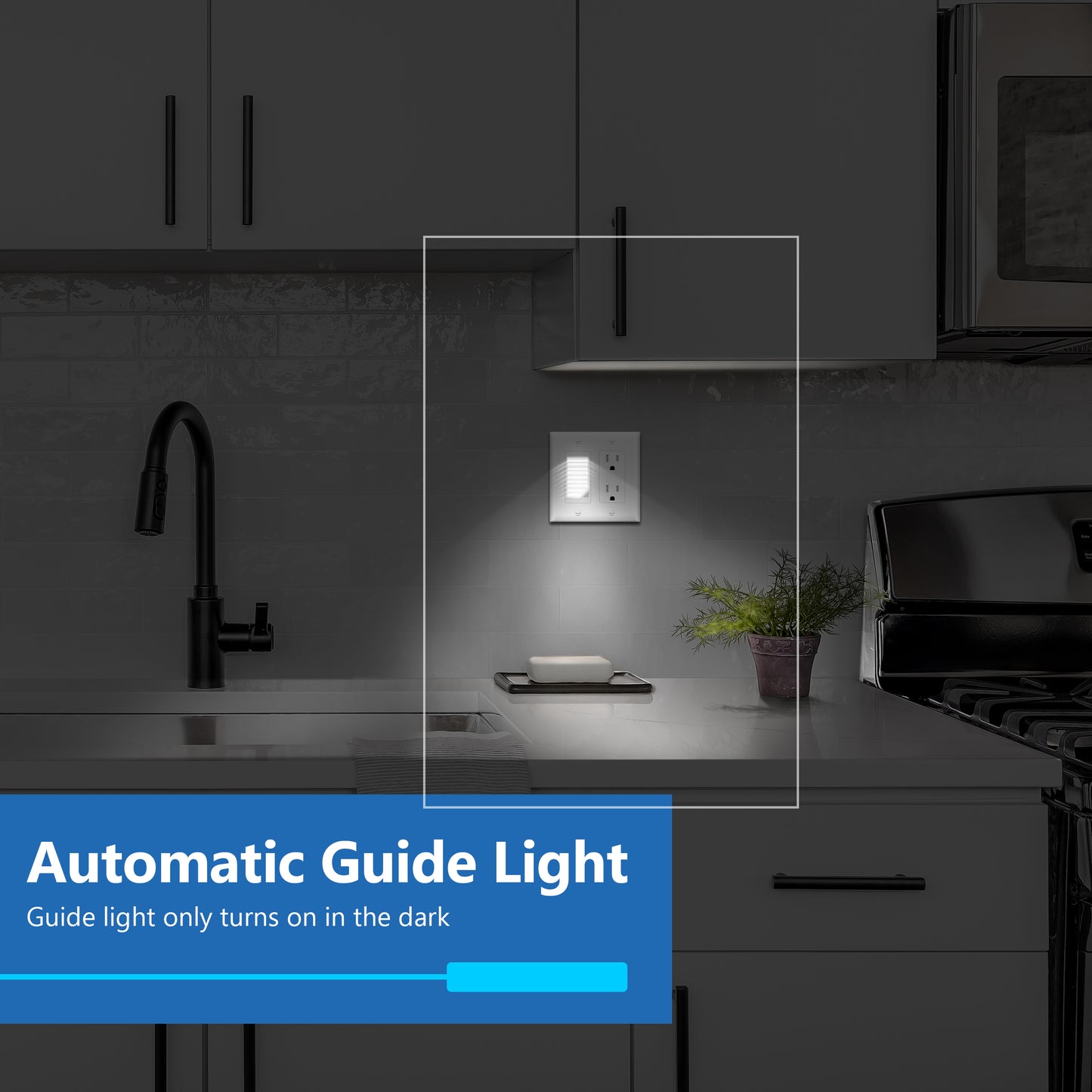 Decorator Full Face LED Guide Light with Daylight Sensor, Automatic Night Light, Wall Plate Included