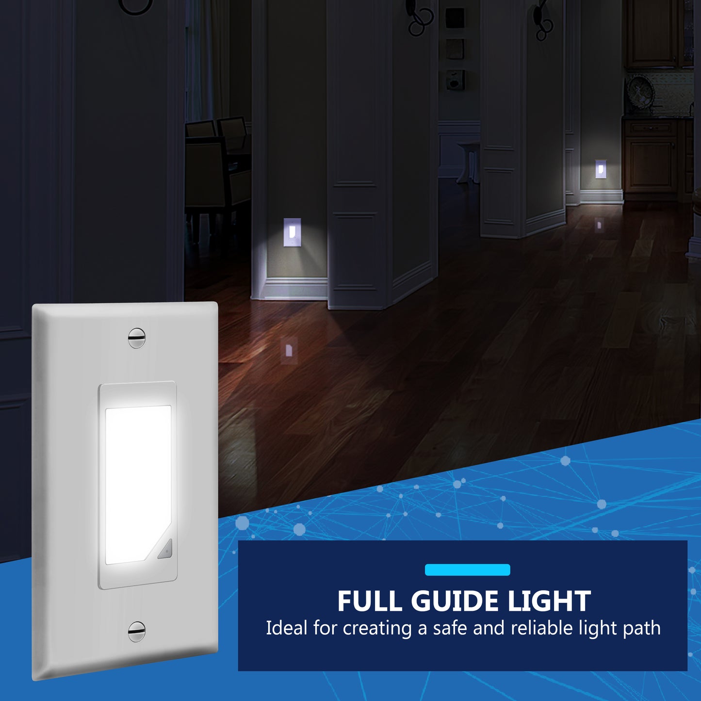 Decorator Full Face LED Guide Light with Daylight Sensor, Automatic Night Light, Wall Plate Included