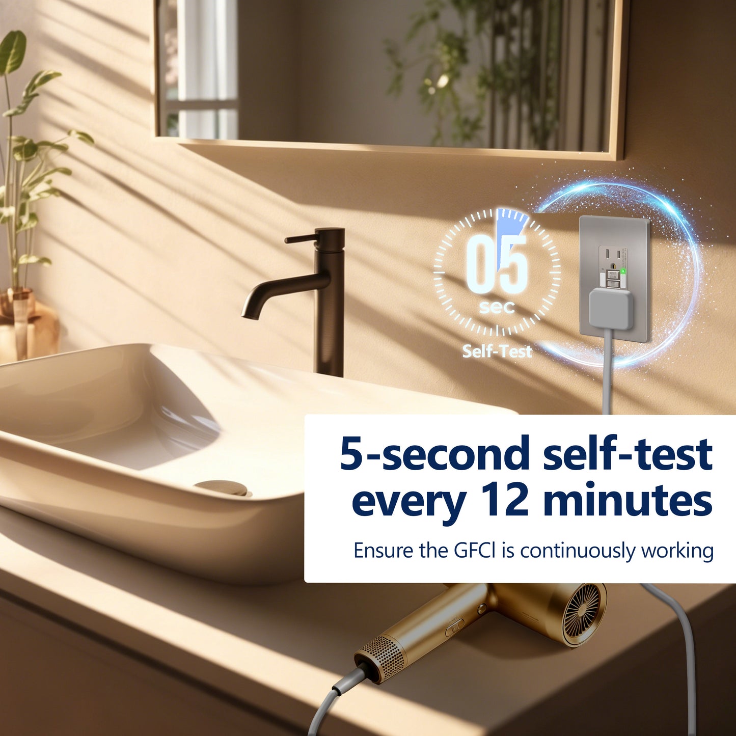 Self-Test GFCI Outlet with LED Night Light