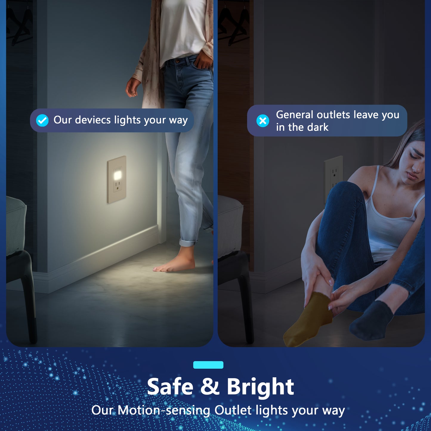 15A Receptacle with PIR Motion Sensor and Guide Light, Tamper-Resistant, Wall Plate Included