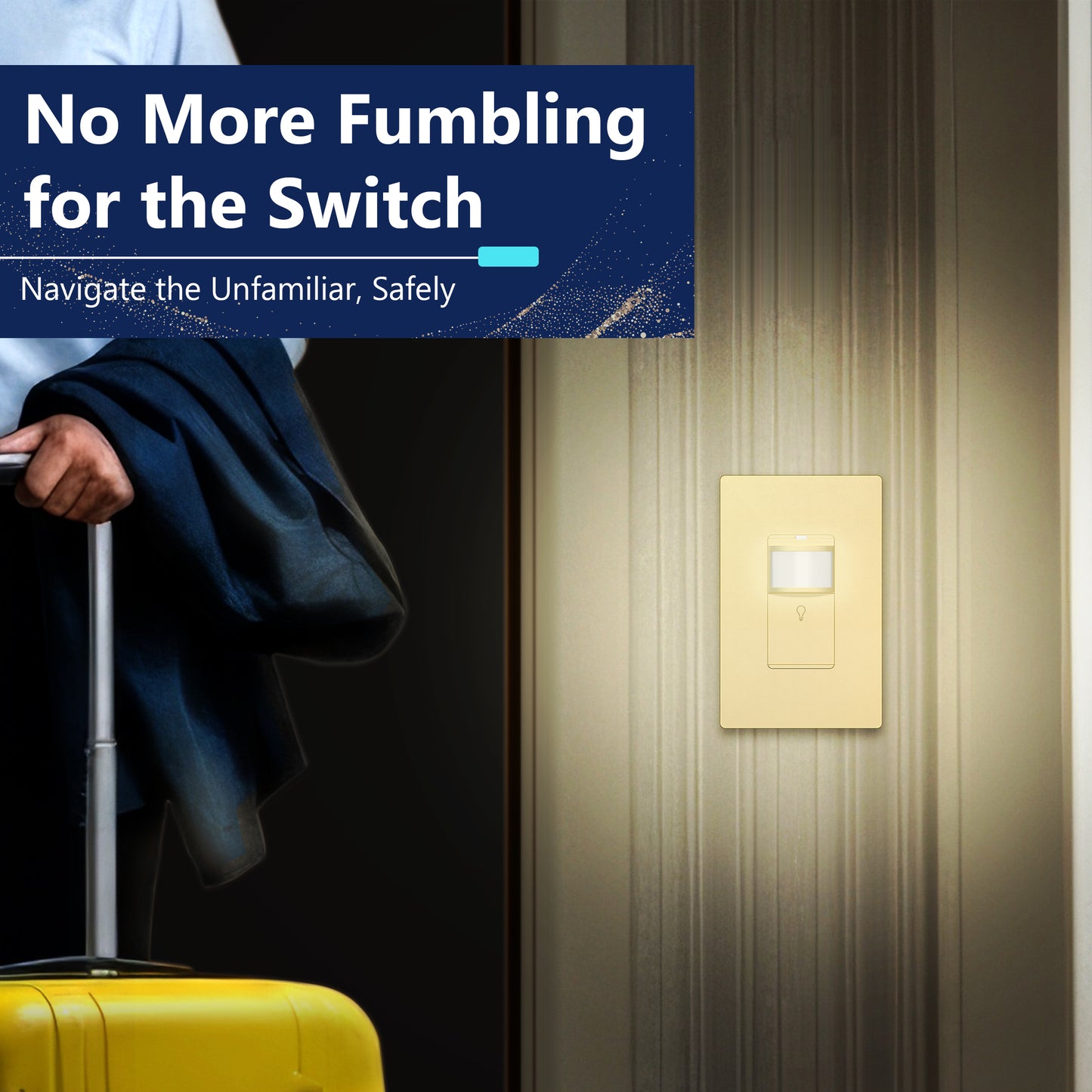 PIR Motion Sensor Switch with LED Guide Light, No Neutral or Ground Required, UL Listed, Wall Plate Included