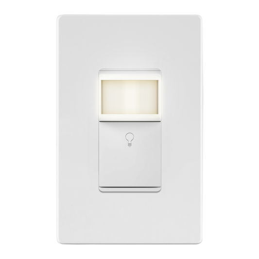 PIR Motion Sensor Switch with LED Guide Light, No Neutral or Ground Required, UL Listed, Wall Plate Included