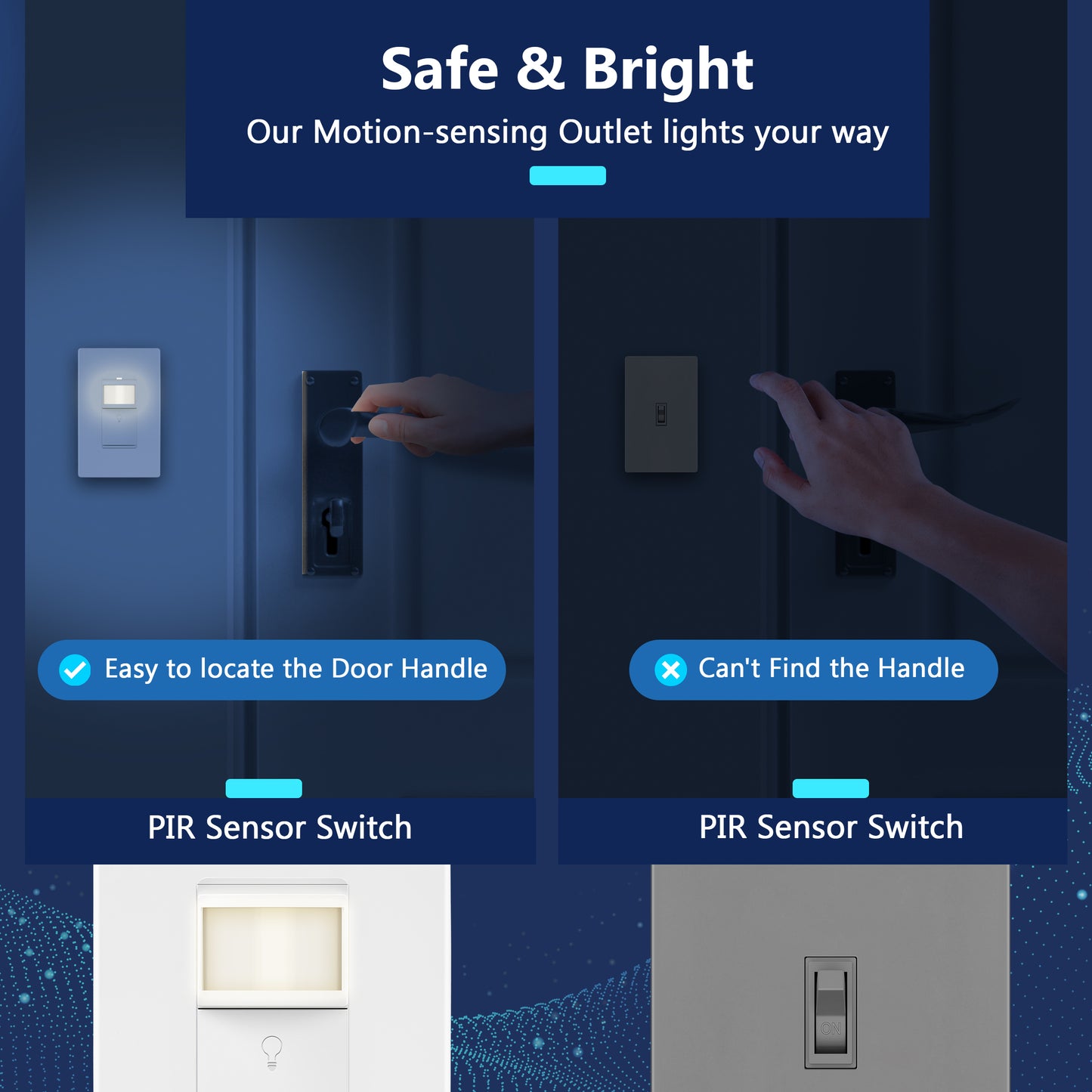 PIR Motion Sensor Switch with LED Guide Light, No Neutral or Ground Required, UL Listed, Wall Plate Included