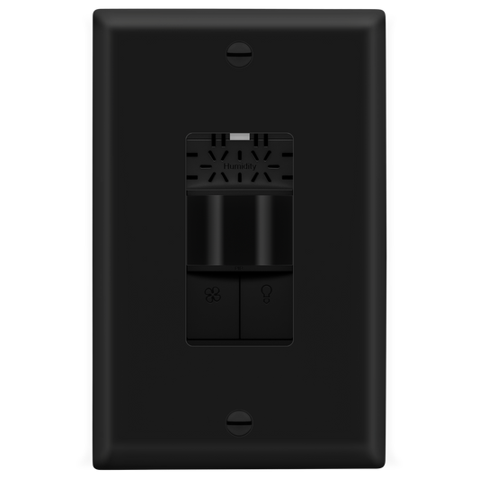 Dual Technology Humidity Sensor and Motion Sensor Light Switch, Fan and Light Control, PIR Sensor, Occupancy/Vacancy, Single-Pole, No Neutral Required, Ground Required, Wall Plate Included