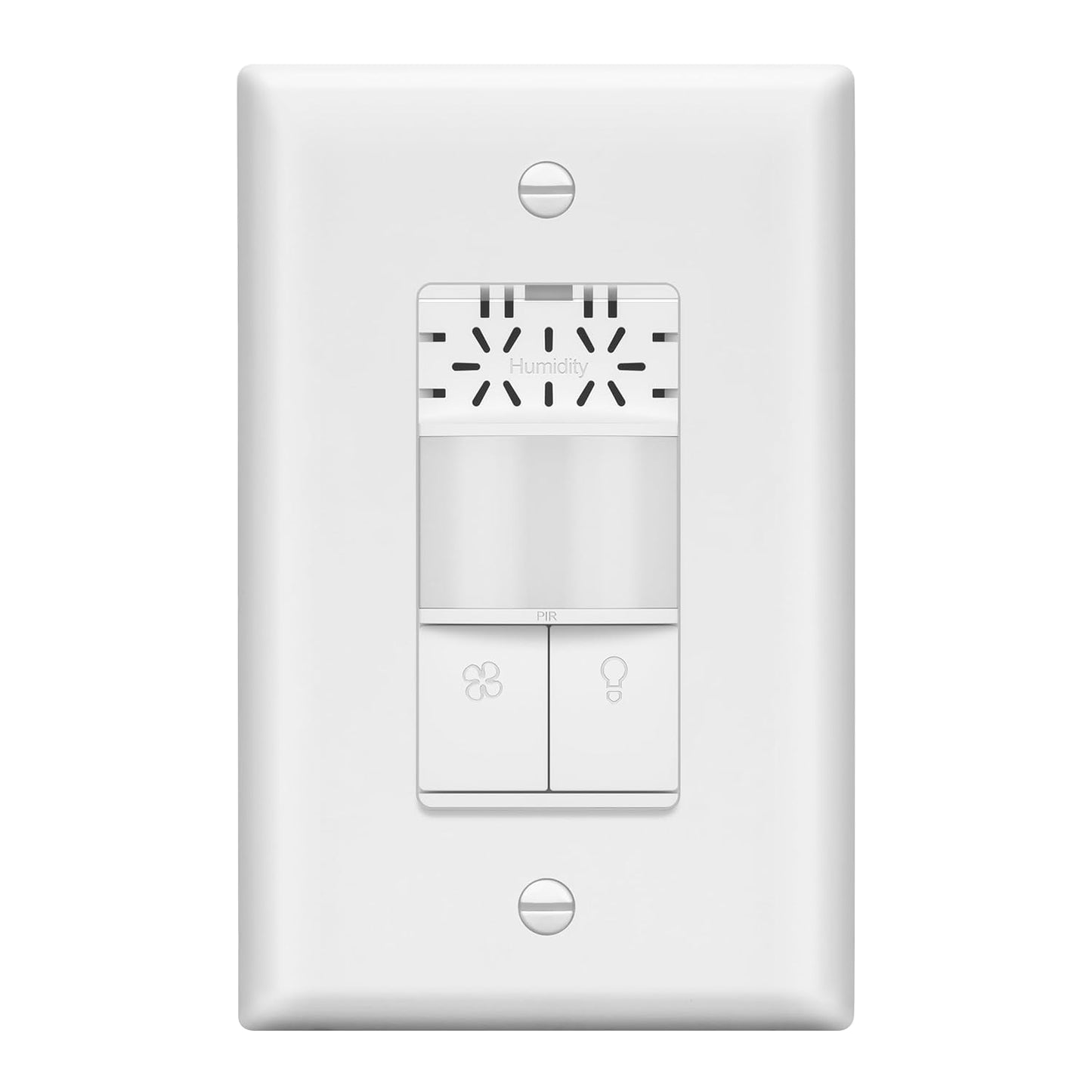 Dual Technology Humidity Sensor and Motion Sensor Light Switch, Fan and Light Control, PIR Sensor, Occupancy/Vacancy, Single-Pole, No Neutral Required, Ground Required, Wall Plate Included