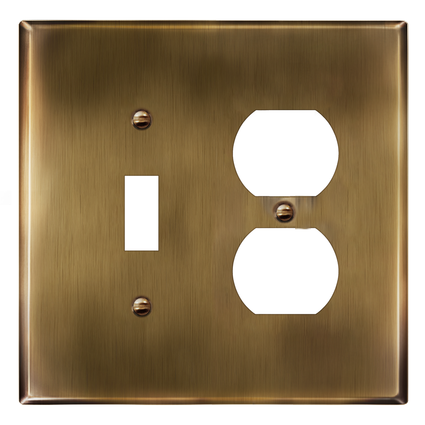 Combination Toggle Switch and Duplex Receptacle Metal Wall Plate, Corrosion Resistant, Stainless Steel, 2-Gang, Mid-Size
